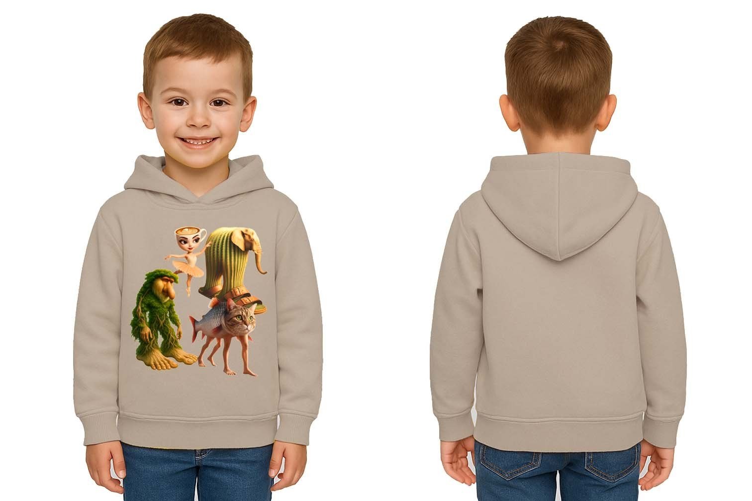 Unisex Brainrot Baskılı Çocuk Swaetshirt Kapüşonlu 3 İplik Şardonlu