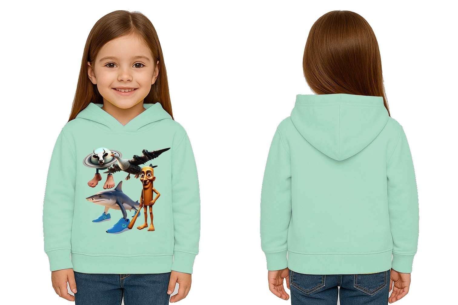 Unisex Brainrot Baskılı Çocuk Swaetshirt Kapüşonlu 3 İplik Şardonlu