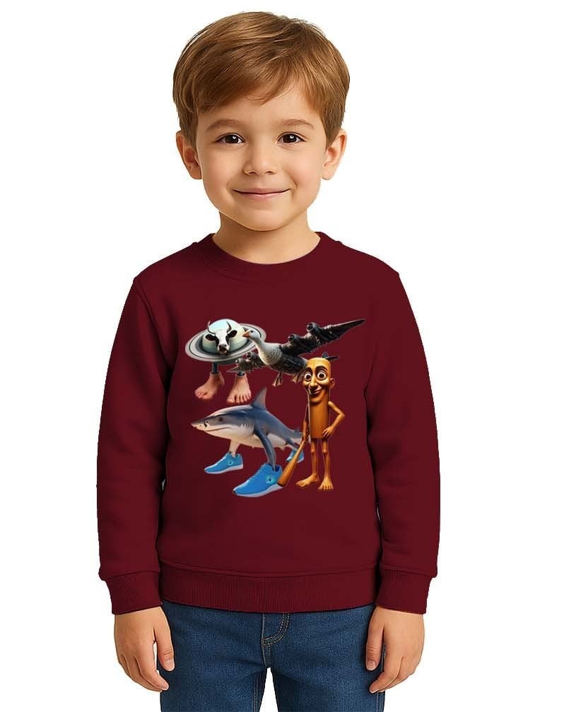 Unisex Braınrot Baskılı Çocuk Swaetshirt 3 İplik Şardonlu