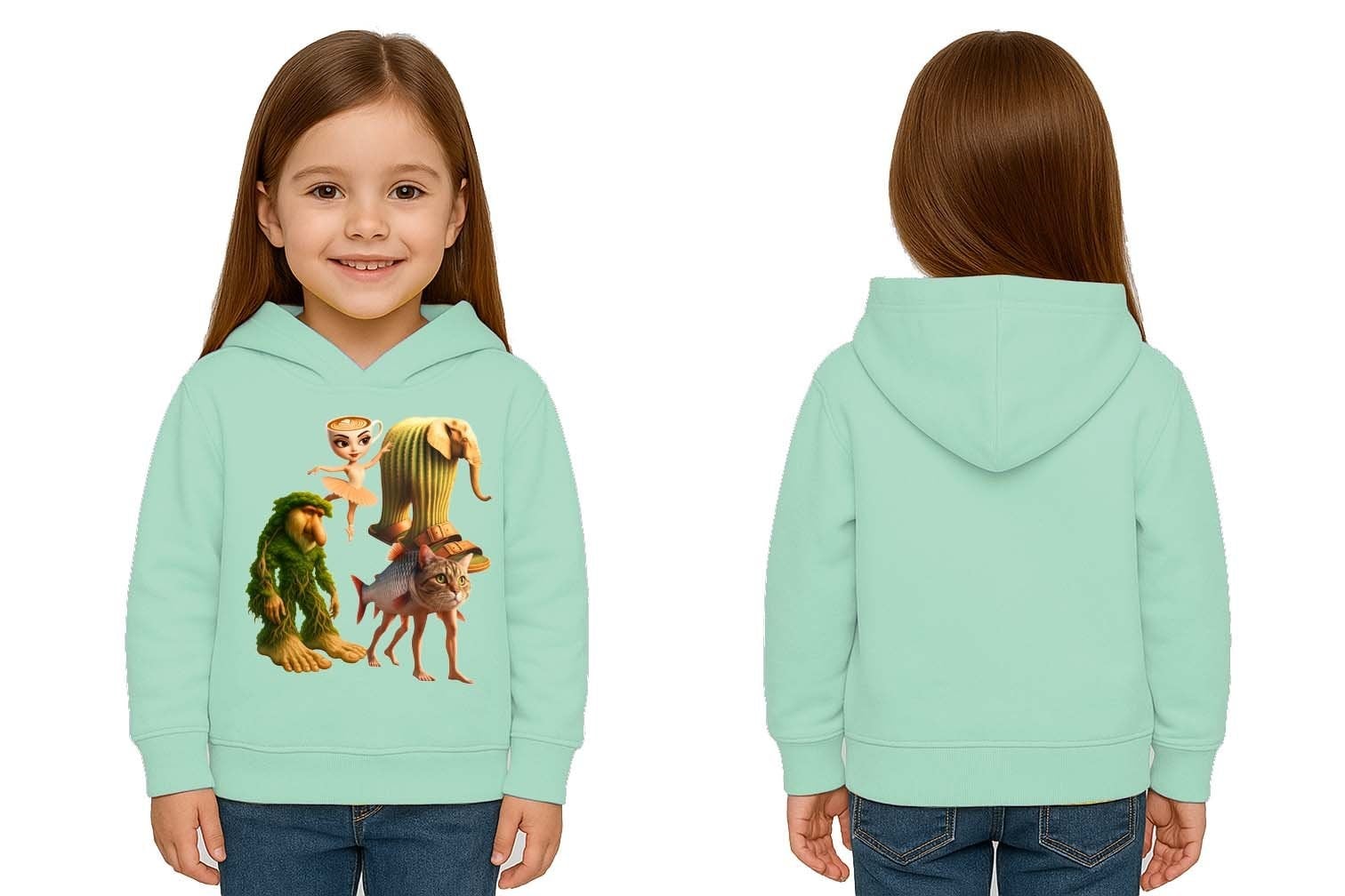 Unisex Brainrot Baskılı Çocuk Swaetshirt Kapüşonlu 3 İplik Şardonlu