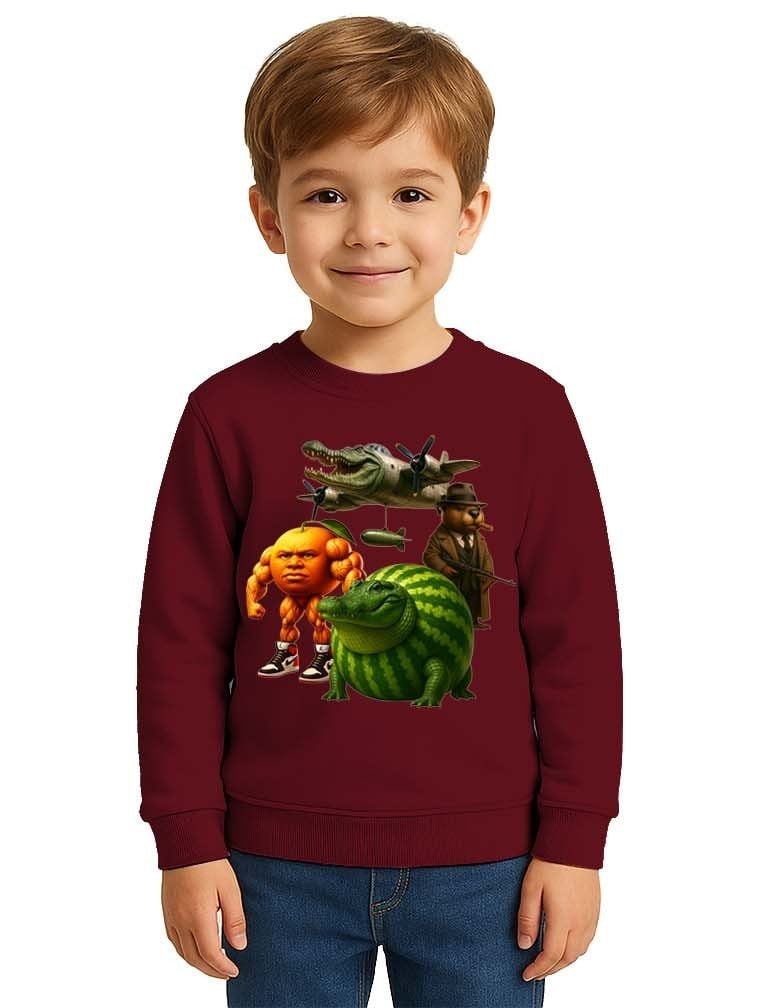 Unisex Braınrot Baskılı Çocuk Swaetshirt 3 İplik Şardonlu