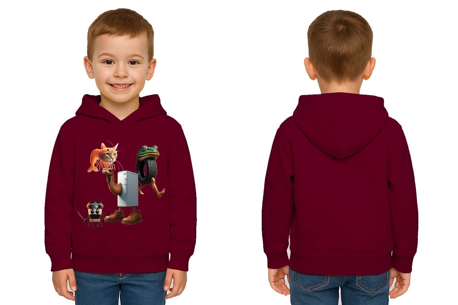Unisex Brainrot Baskılı Çocuk Swaetshirt Kapüşonlu 3 İplik Şardonlu