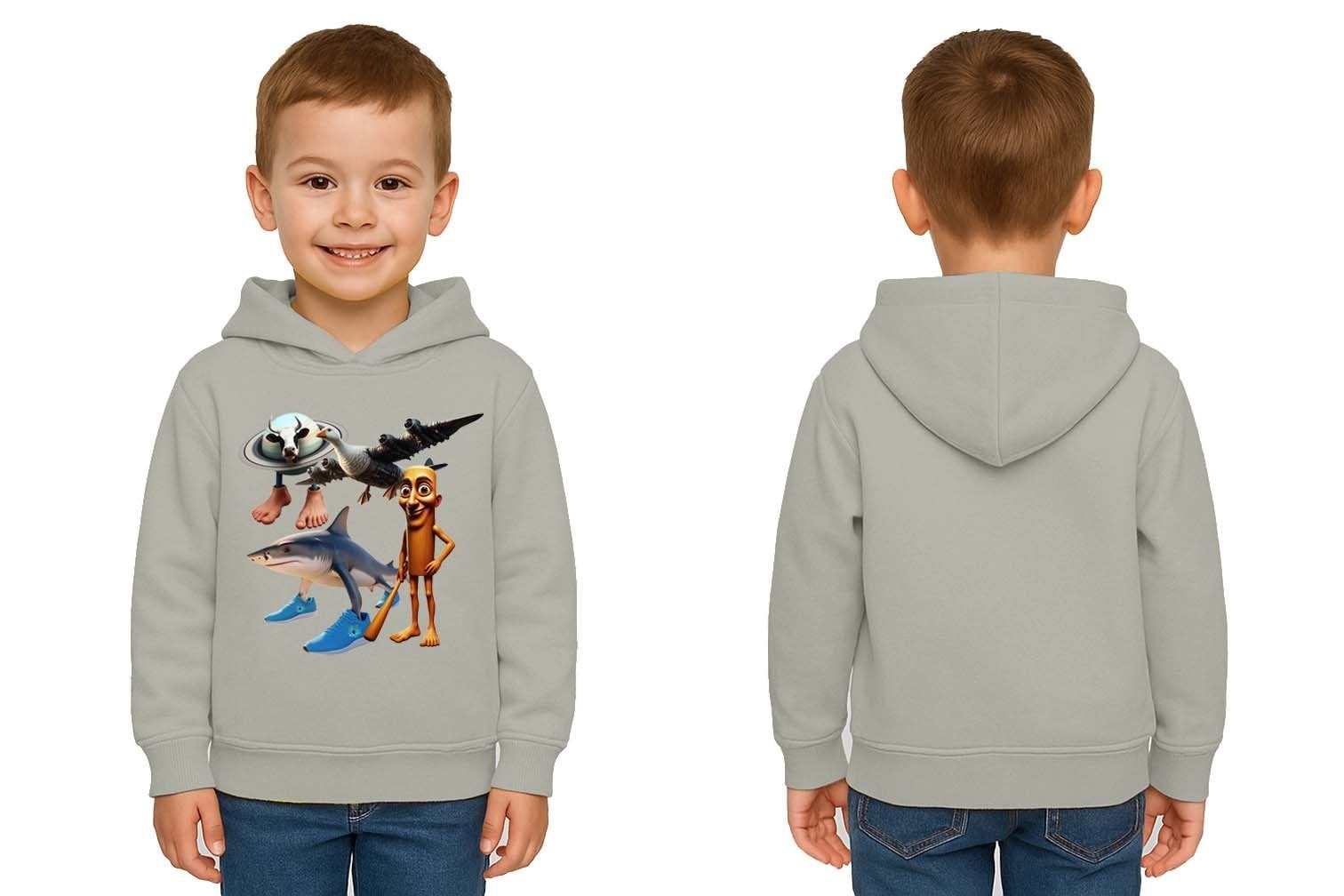 Unisex Brainrot Baskılı Çocuk Swaetshirt Kapüşonlu 3 İplik Şardonlu