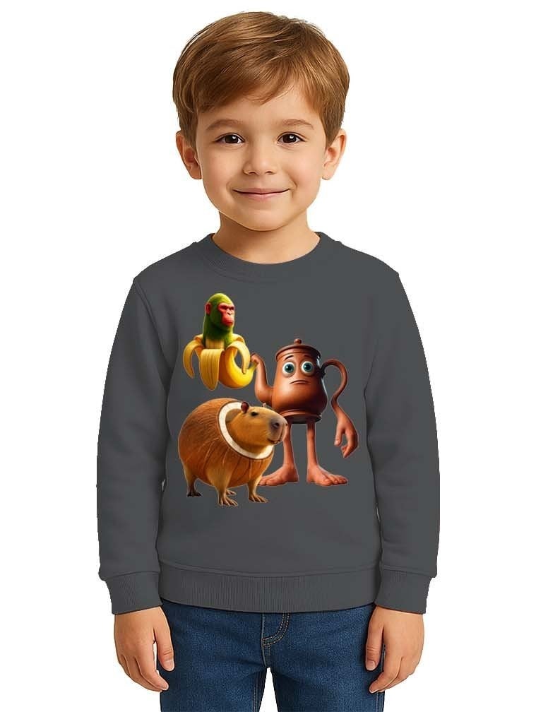 Unisex Braınrot Baskılı Çocuk Swaetshirt 3 İplik Şardonlu