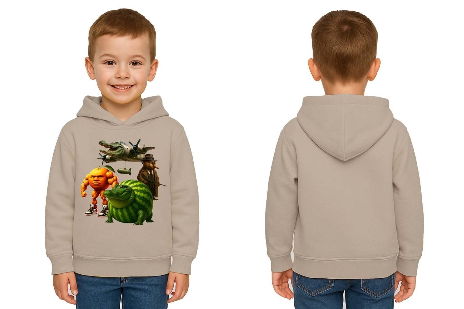 Unisex Brainrot Baskılı Çocuk Swaetshirt Kapüşonlu 3 İplik Şardonlu
