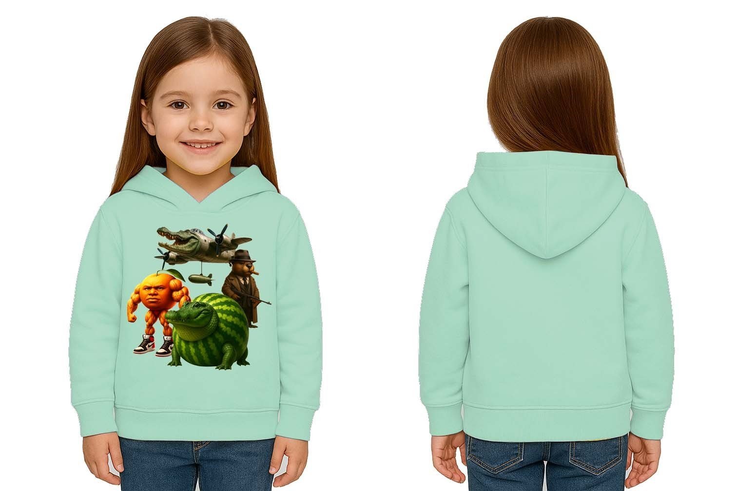 Unisex Brainrot Baskılı Çocuk Swaetshirt Kapüşonlu 3 İplik Şardonlu