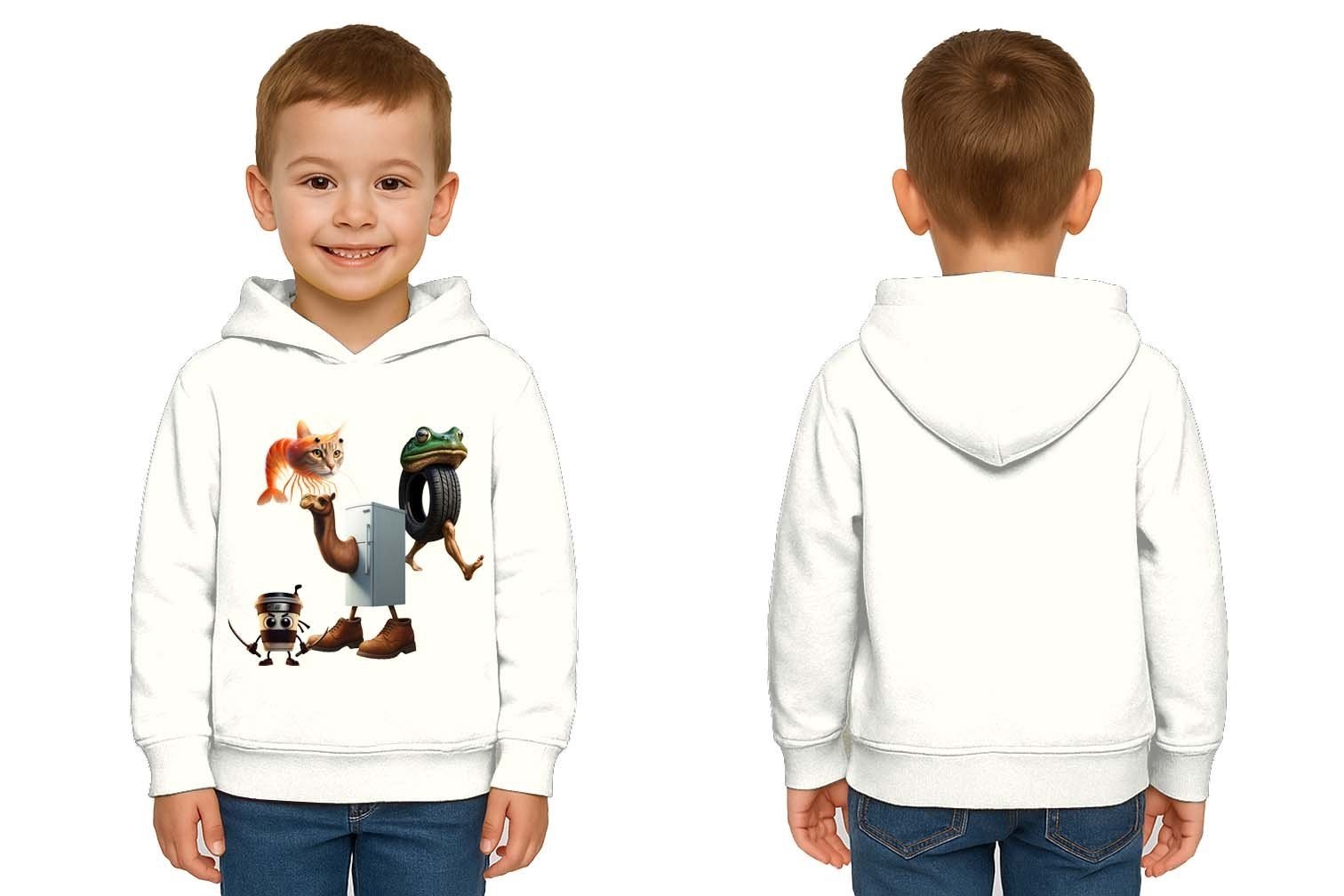 Unisex Brainrot Baskılı Çocuk Swaetshirt Kapüşonlu 3 İplik Şardonlu