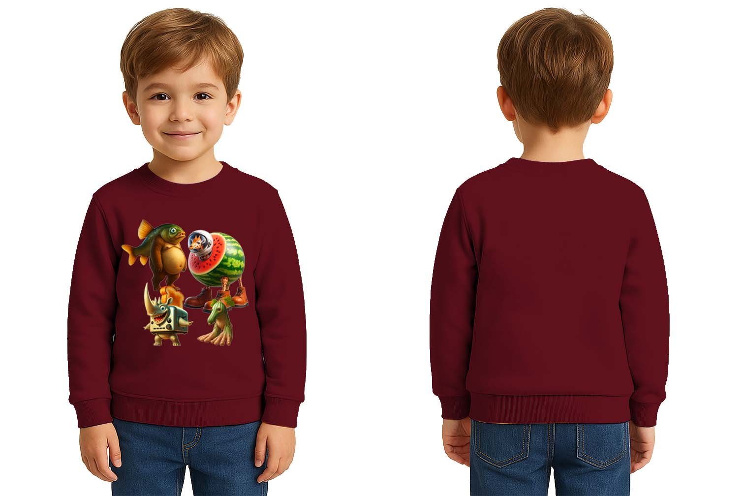 Unisex Braınrot Baskılı Çocuk Swaetshirt 3 İplik Şardonlu