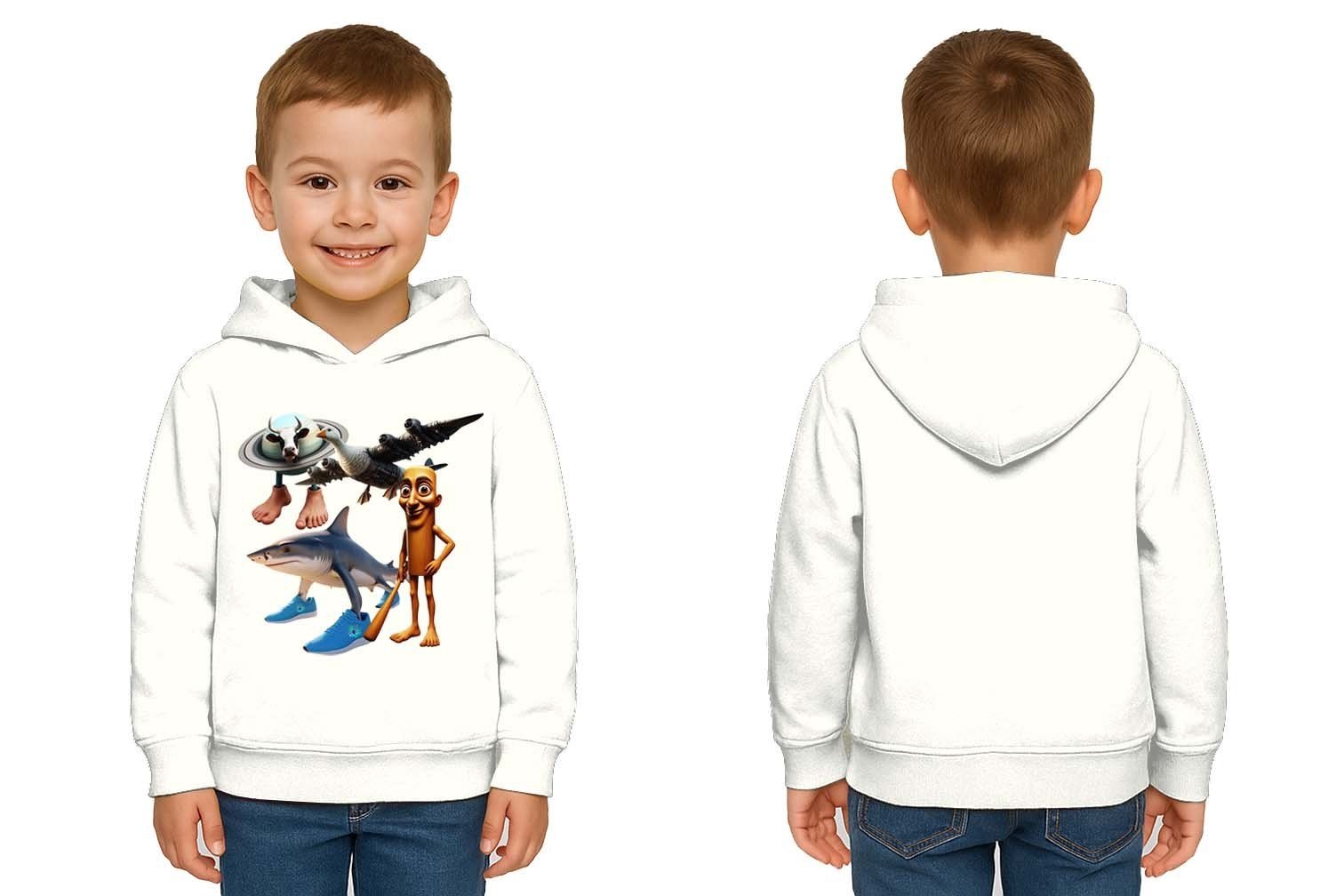 Unisex Brainrot Baskılı Çocuk Swaetshirt Kapüşonlu 3 İplik Şardonlu