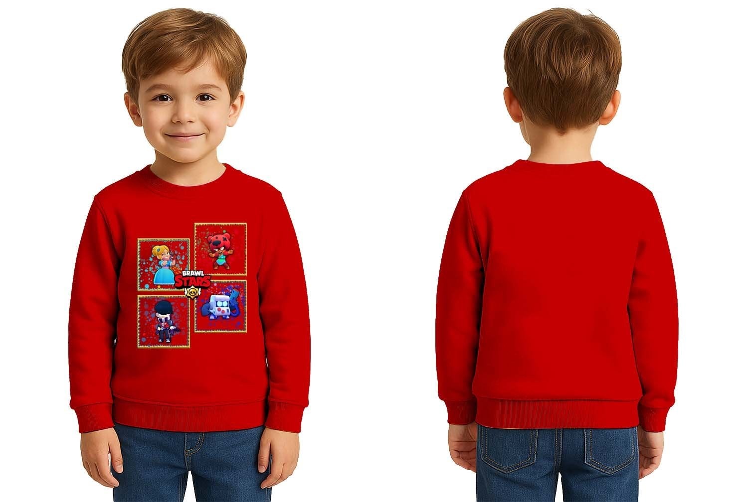 Unisex Brawl Stars Baskılı Çocuk Swaetshirt 3 İplik Şardonlu