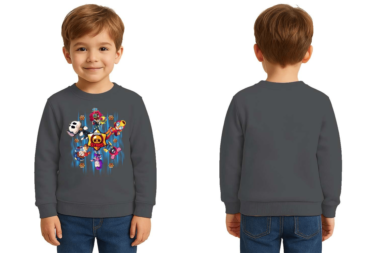 Unisex Brawl Stars Baskılı Çocuk Swaetshirt 3 İplik Şardonlu