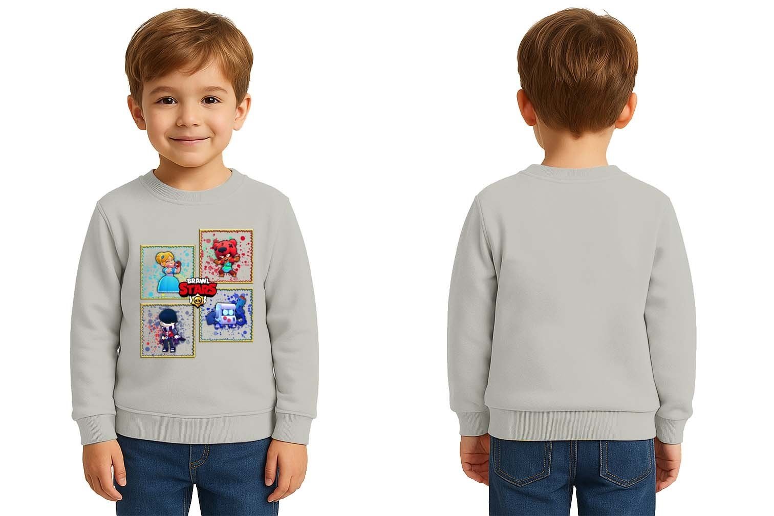 Unisex Brawl Stars Baskılı Çocuk Swaetshirt 3 İplik Şardonlu