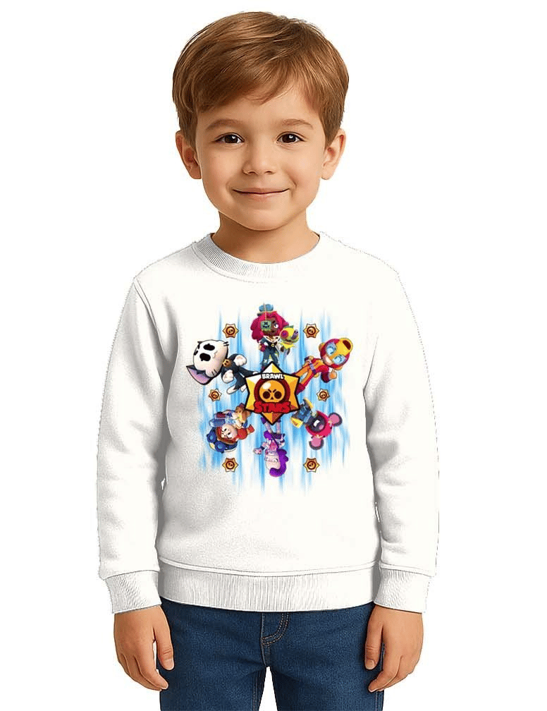 Unisex Brawl Stars Baskılı Çocuk Swaetshirt 3 İplik Şardonlu
