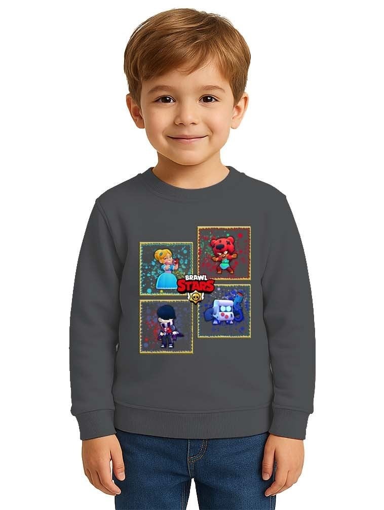 Unisex Brawl Stars Baskılı Çocuk Swaetshirt 3 İplik Şardonlu