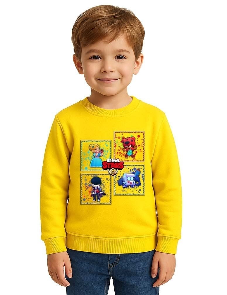 Unisex Brawl Stars Baskılı Çocuk Swaetshirt 3 İplik Şardonlu
