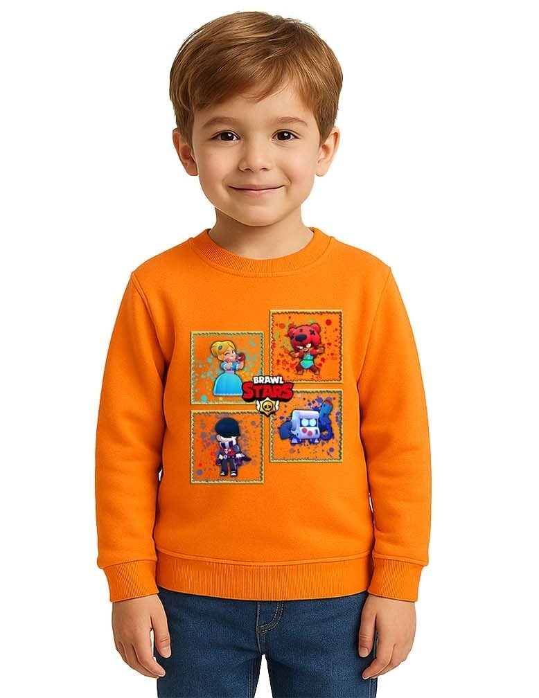 Unisex Brawl Stars Baskılı Çocuk Swaetshirt 3 İplik Şardonlu