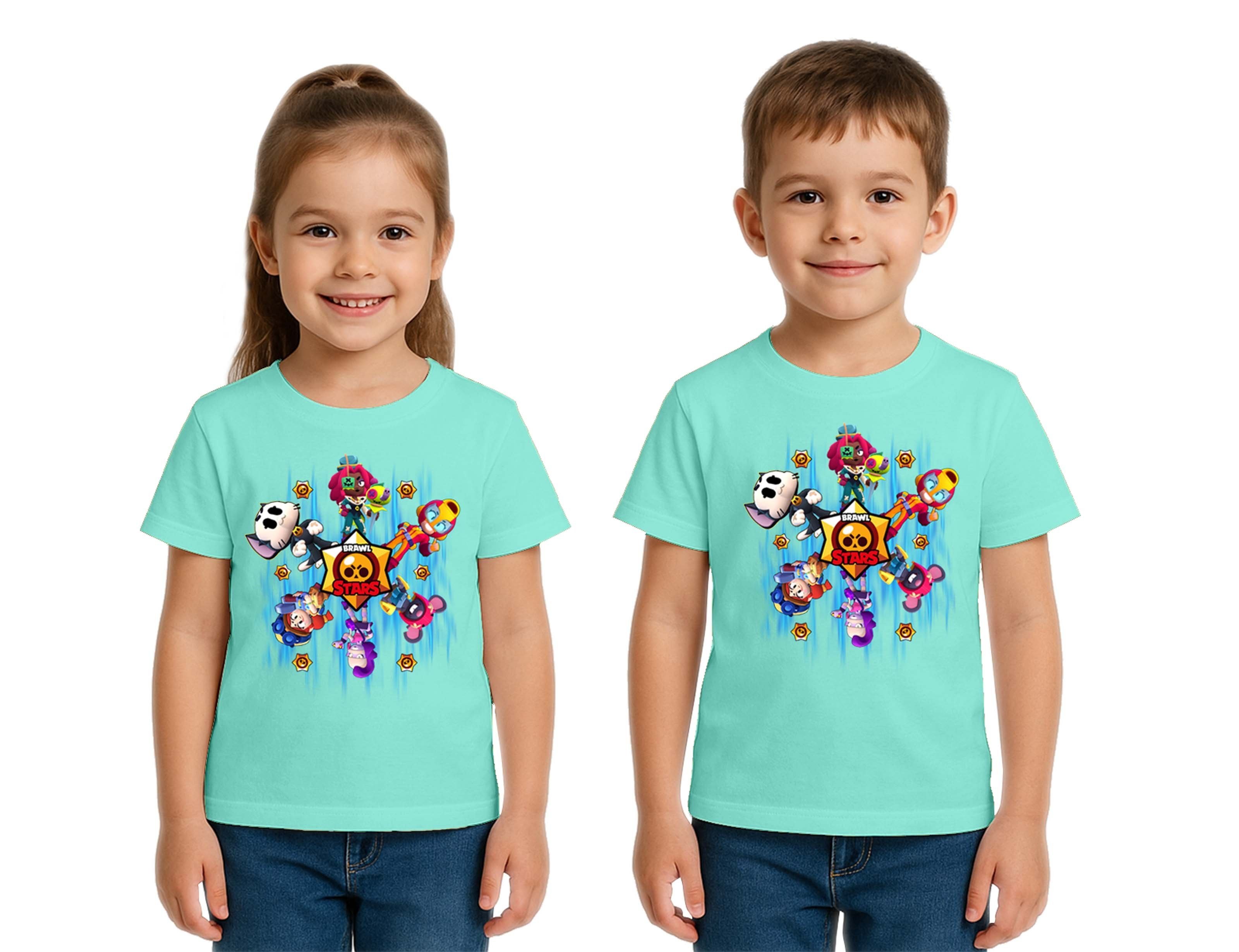 Unisex Brawl Stars Baskılı Çocuk Tişört pamuklu penye kumaş