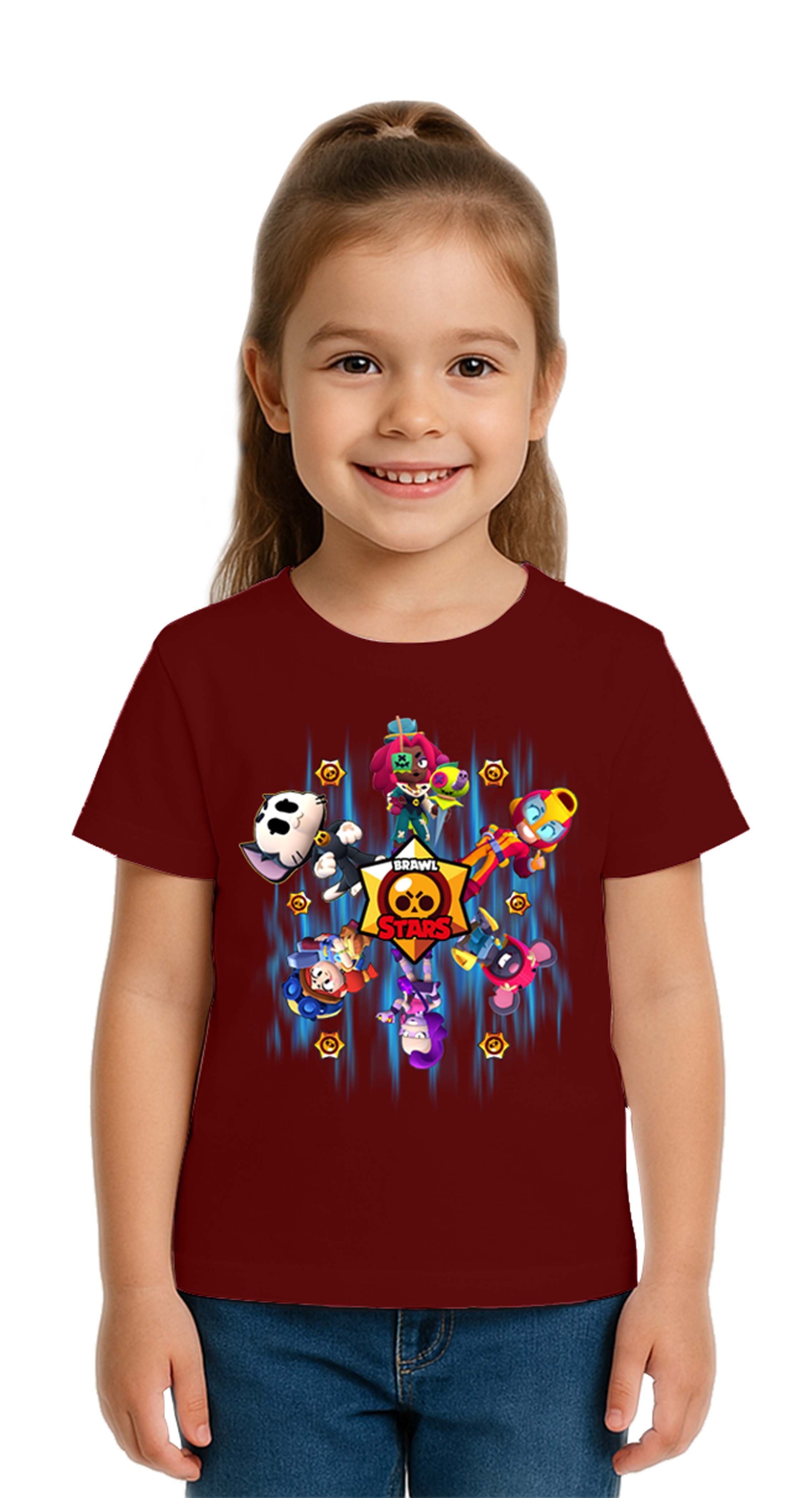 Unisex Brawl Stars Baskılı Çocuk Tişört pamuklu penye kumaş