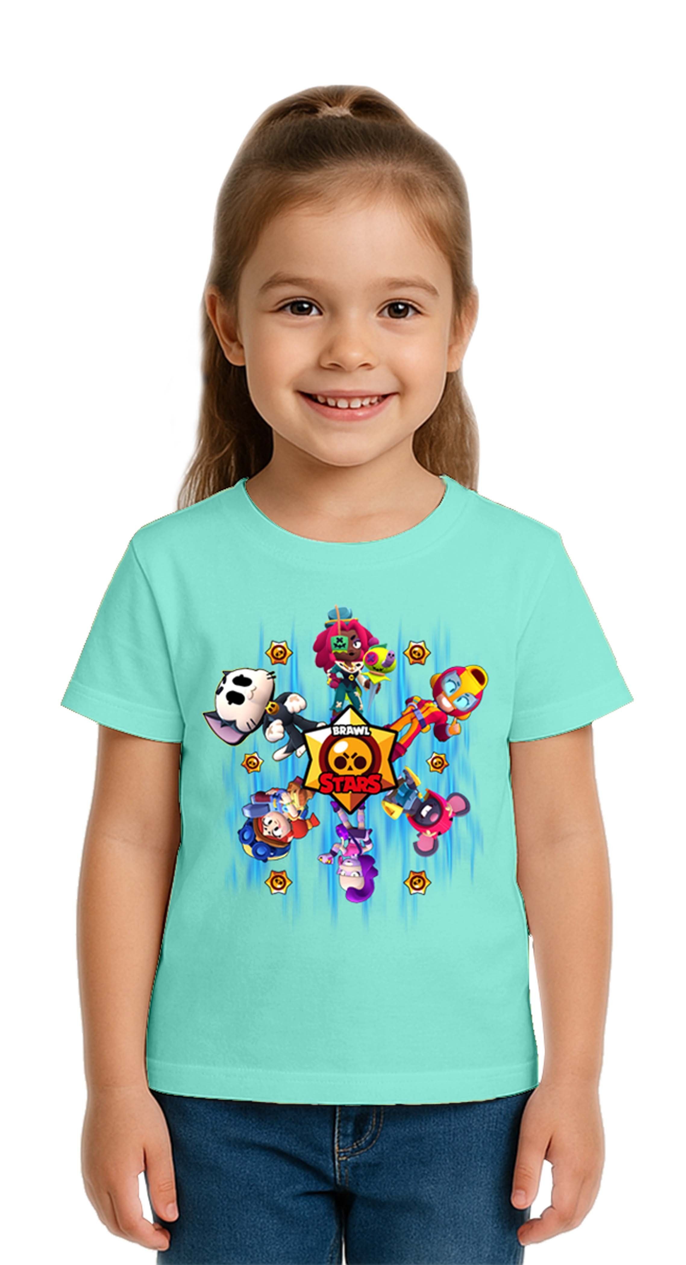 Unisex Brawl Stars Baskılı Çocuk Tişört pamuklu penye kumaş