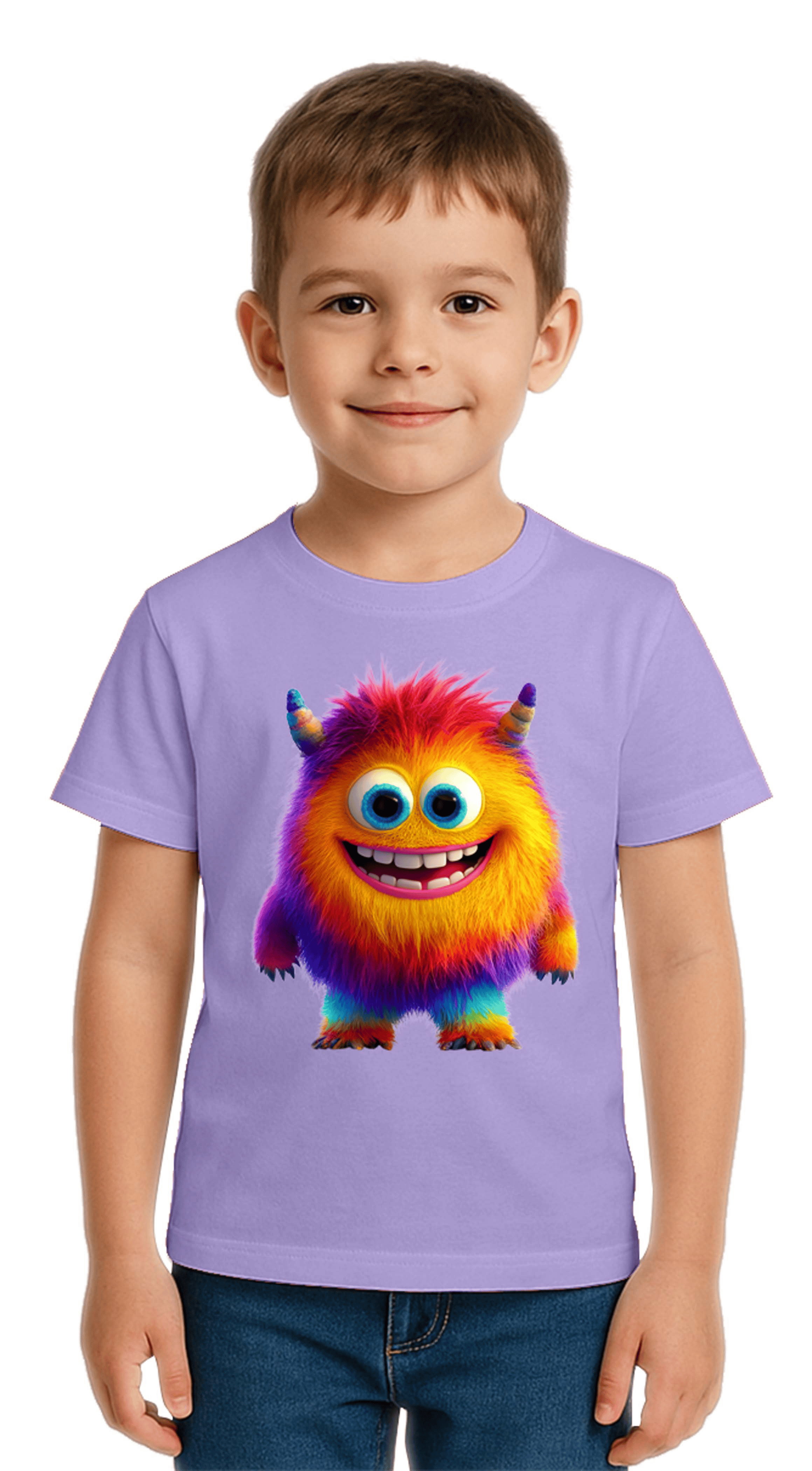Unisex Canavar Monster Baskılı  Çocuk Tişört pamuklu penye kumaş