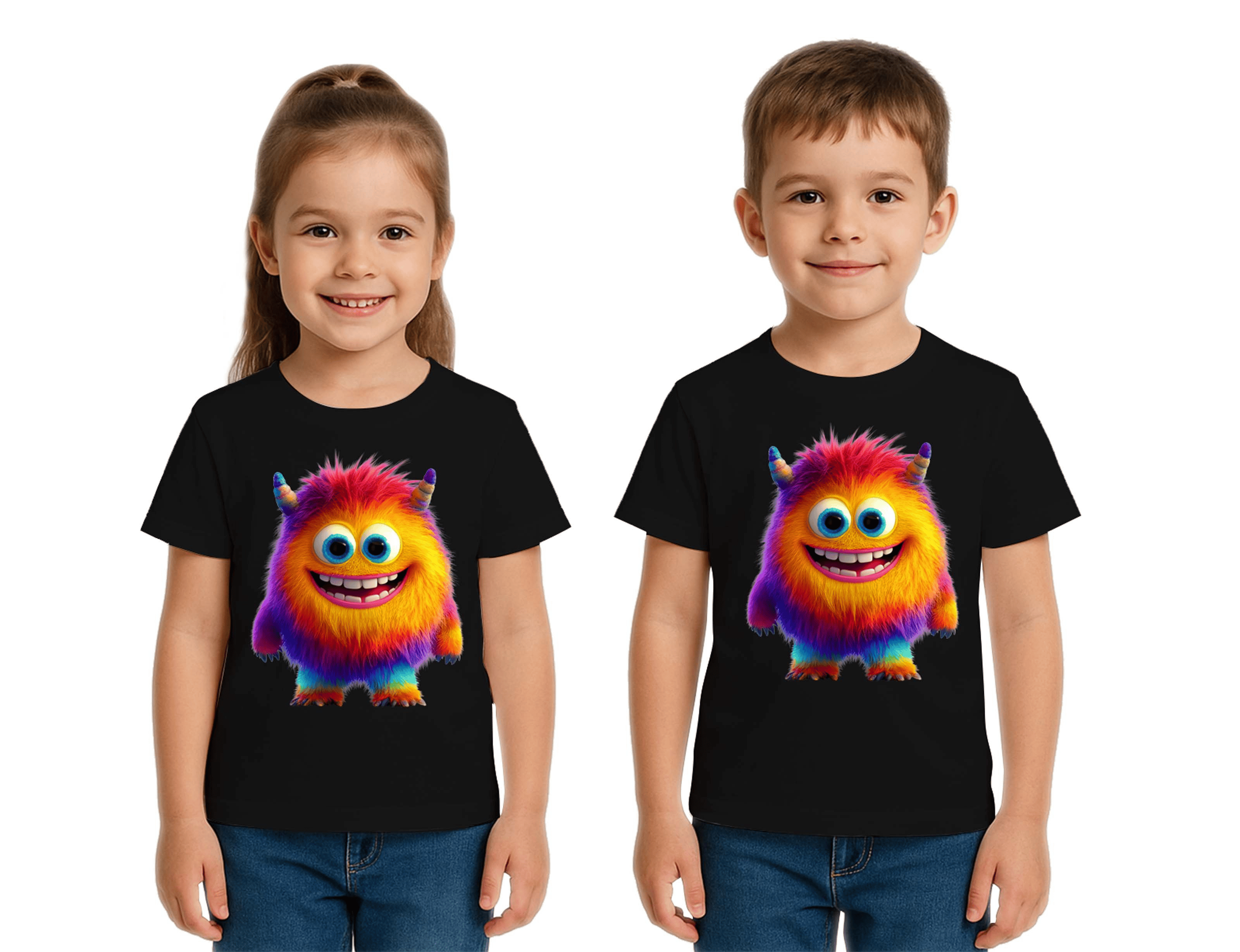 Unisex Canavar Monster Baskılı  Çocuk Tişört pamuklu penye kumaş