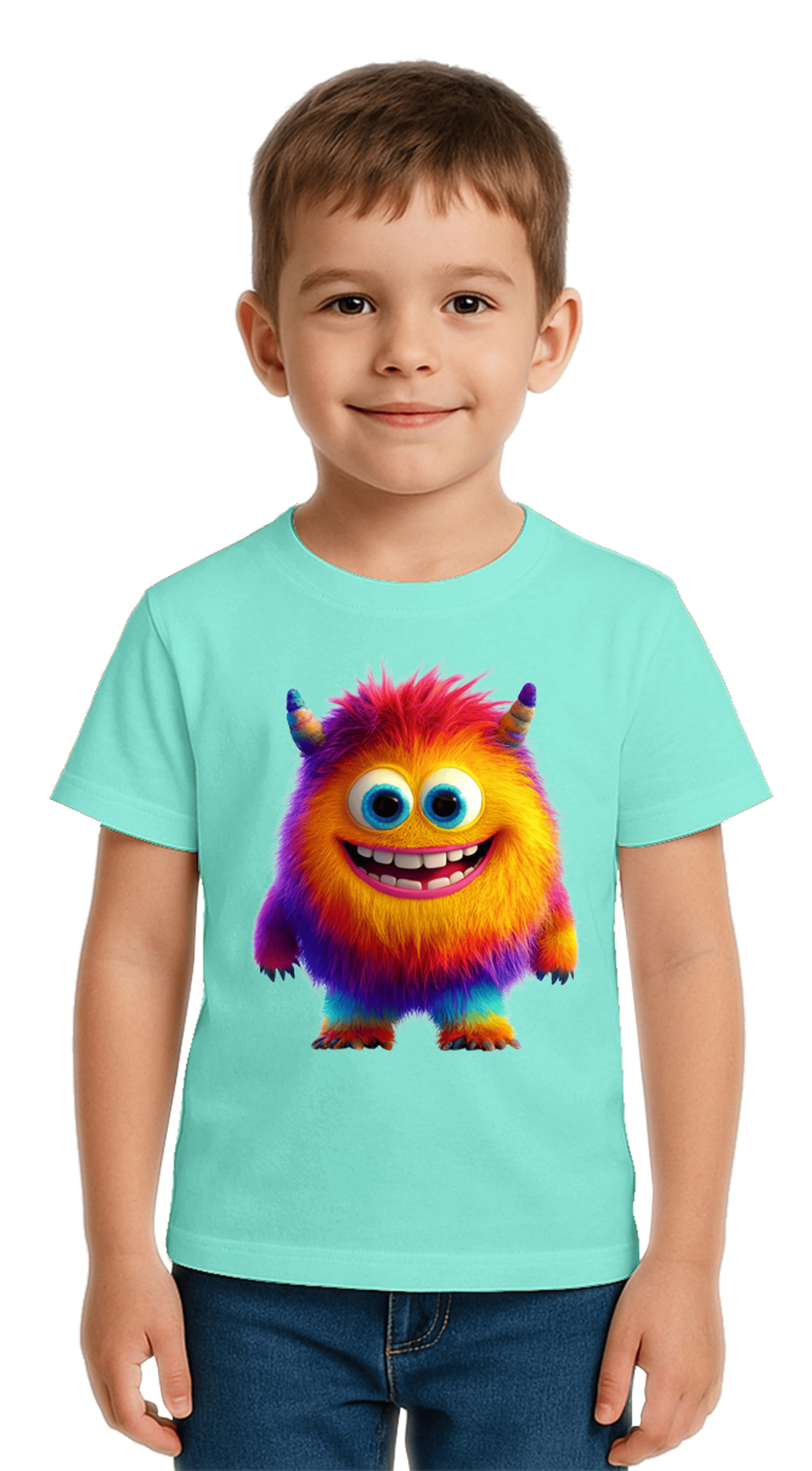 Unisex Canavar Monster Baskılı  Çocuk Tişört pamuklu penye kumaş