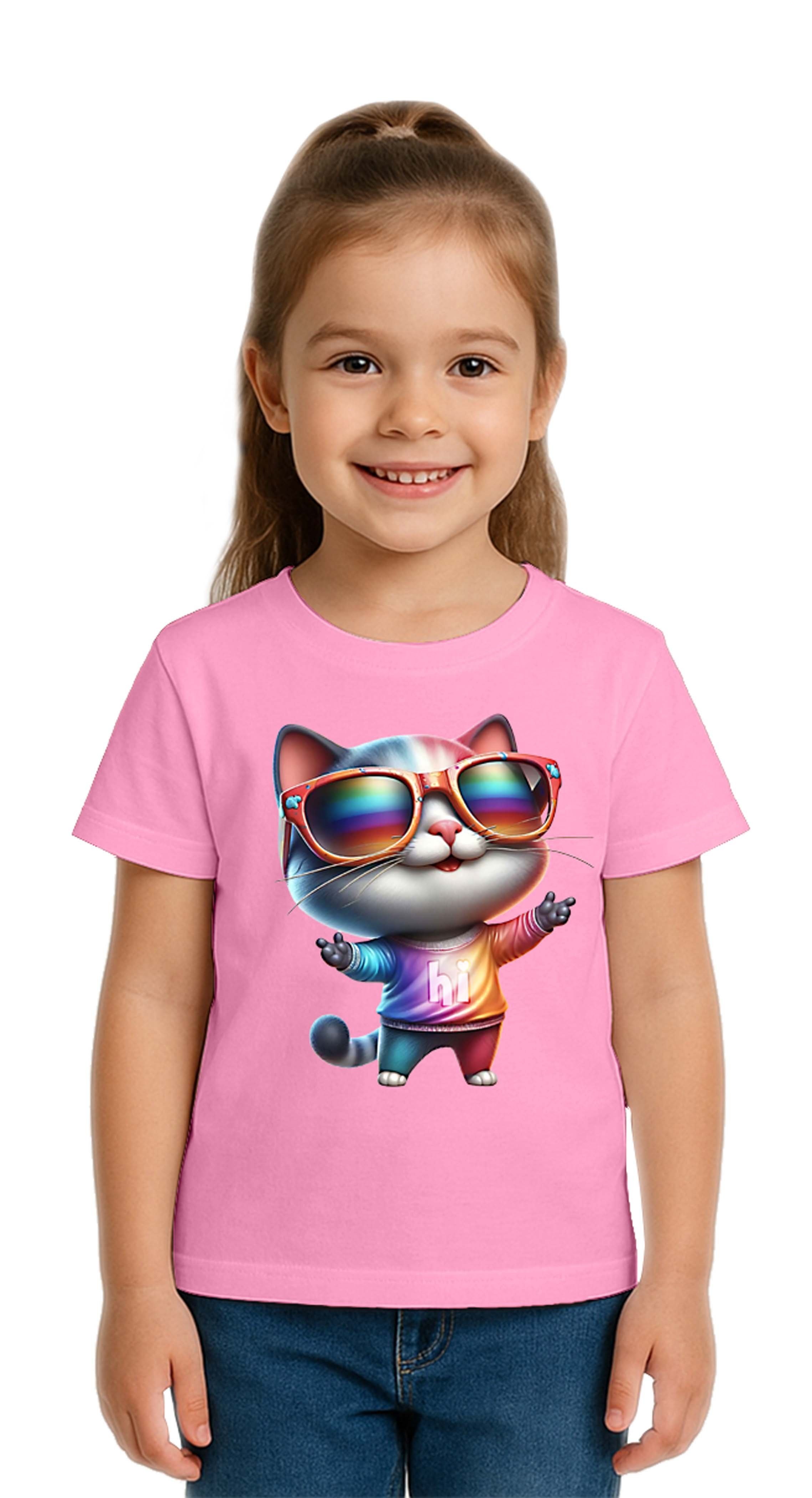 Unisex Cat Baskılı Çocuk Tişört pamuklu penye kumaş