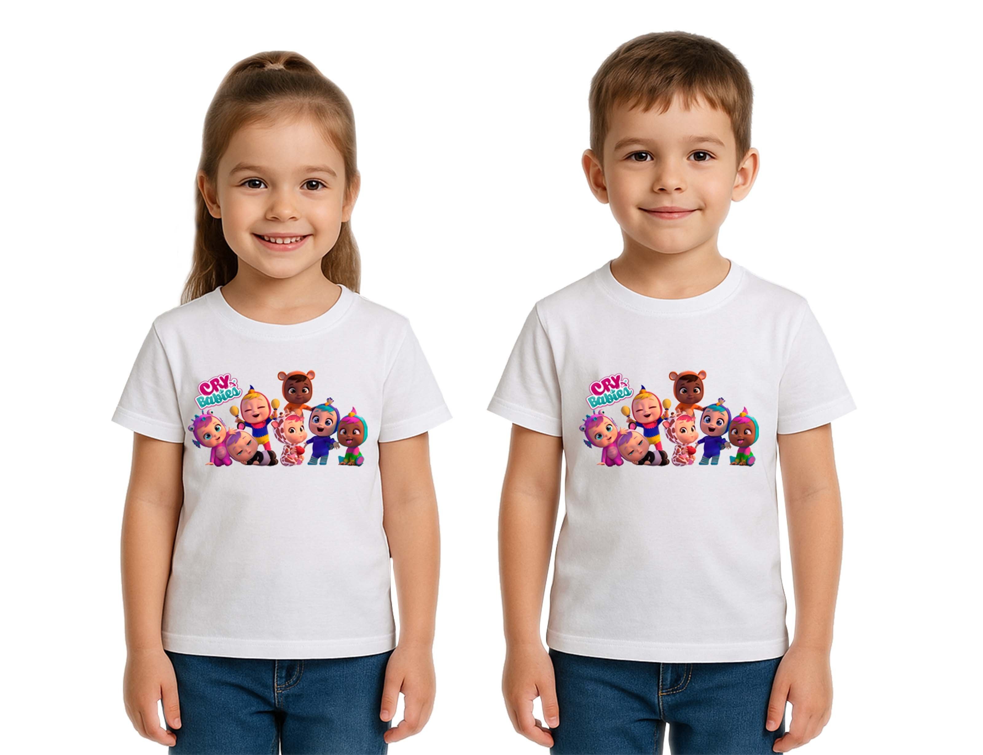 Unisex Cry Babies baskılı Çocuk Tişört pamuklu penye kumaş