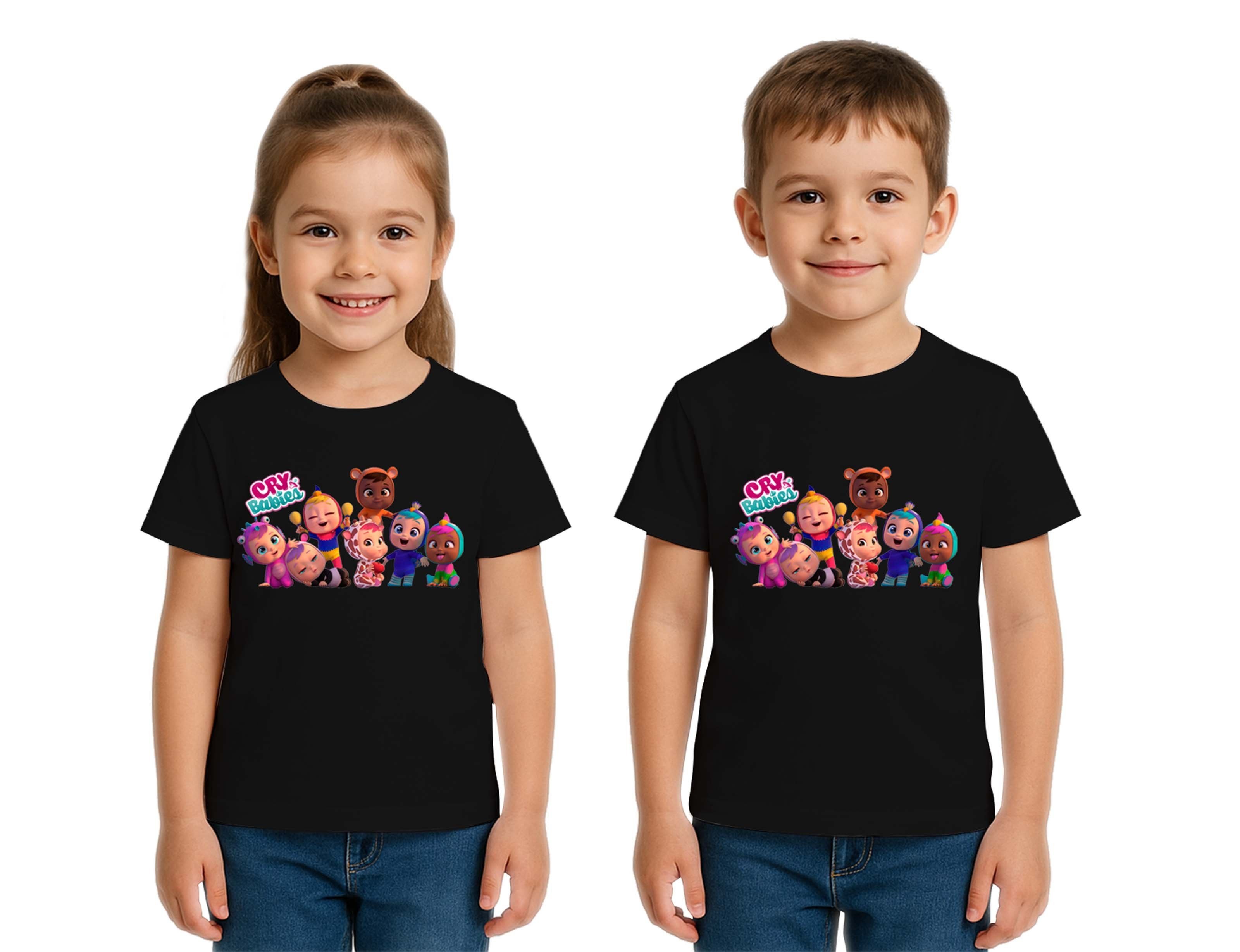 Unisex Cry Babies baskılı Çocuk Tişört pamuklu penye kumaş