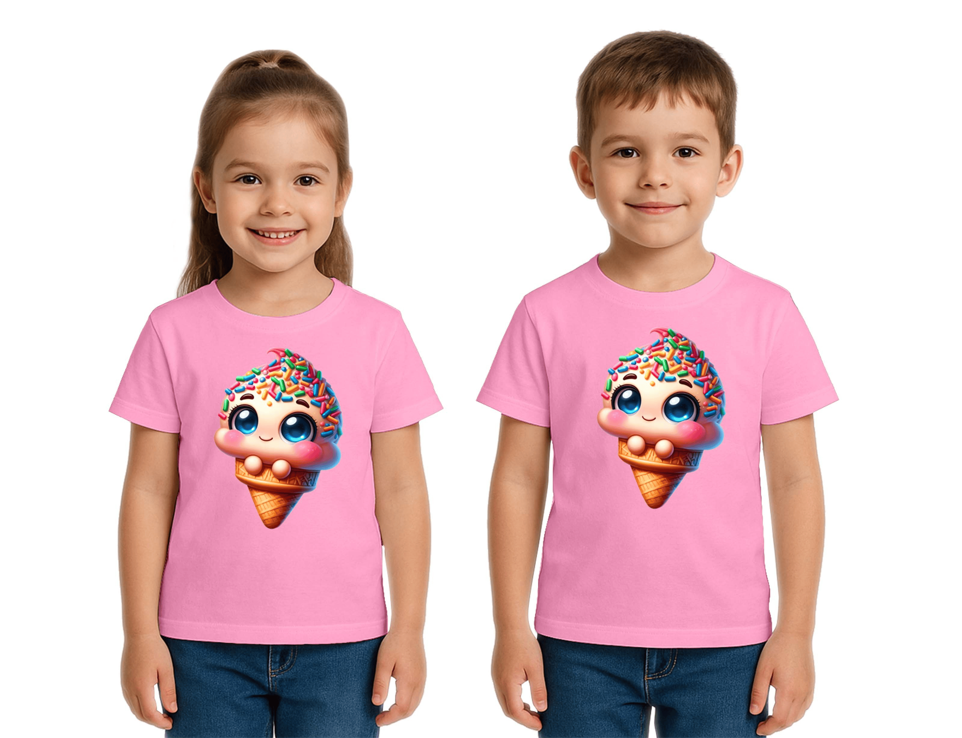 Unisex Dondurma Ice Cream Baskılı Çocuk Tişört pamuklu penye kumaş