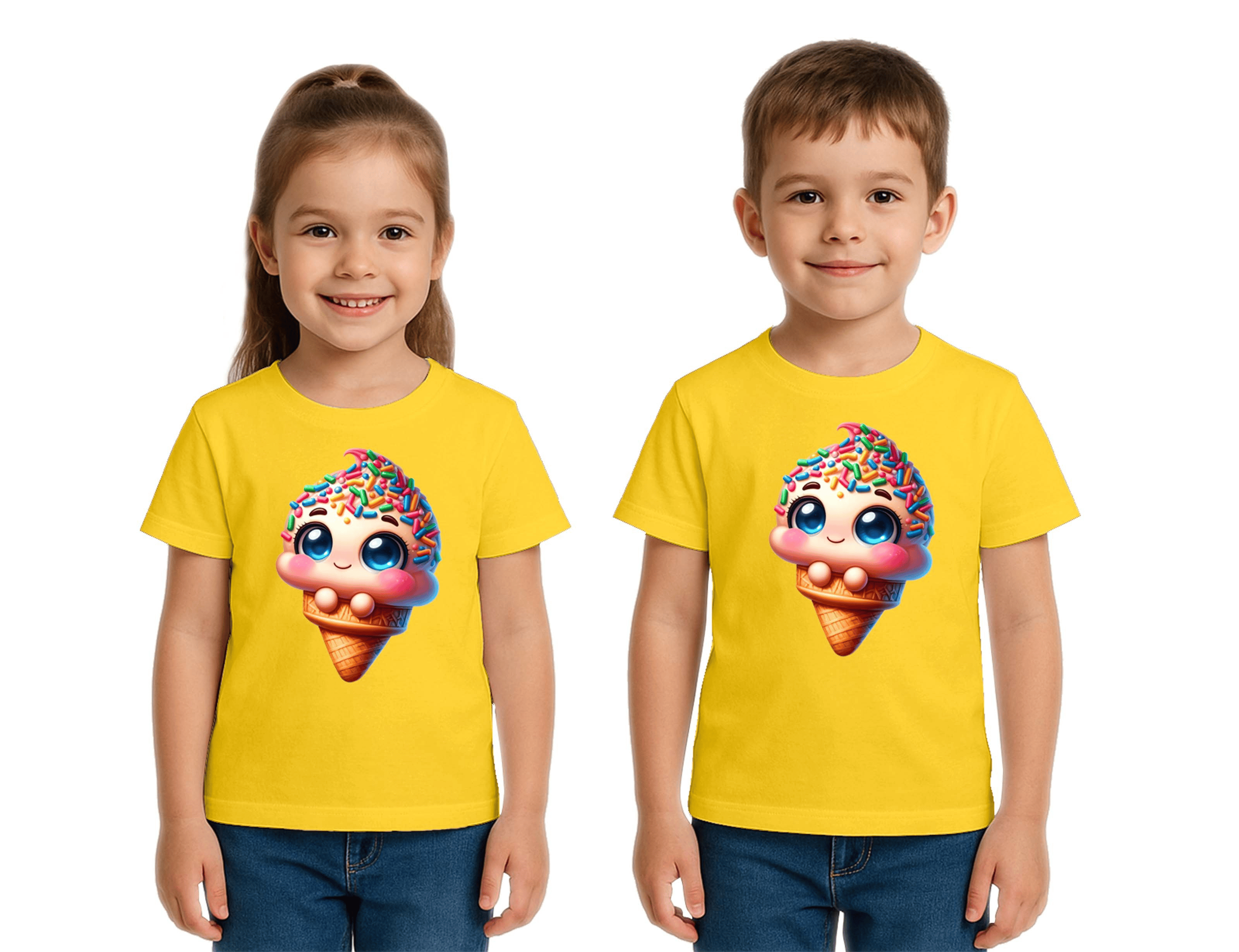 Unisex Dondurma Ice Cream Baskılı Çocuk Tişört pamuklu penye kumaş