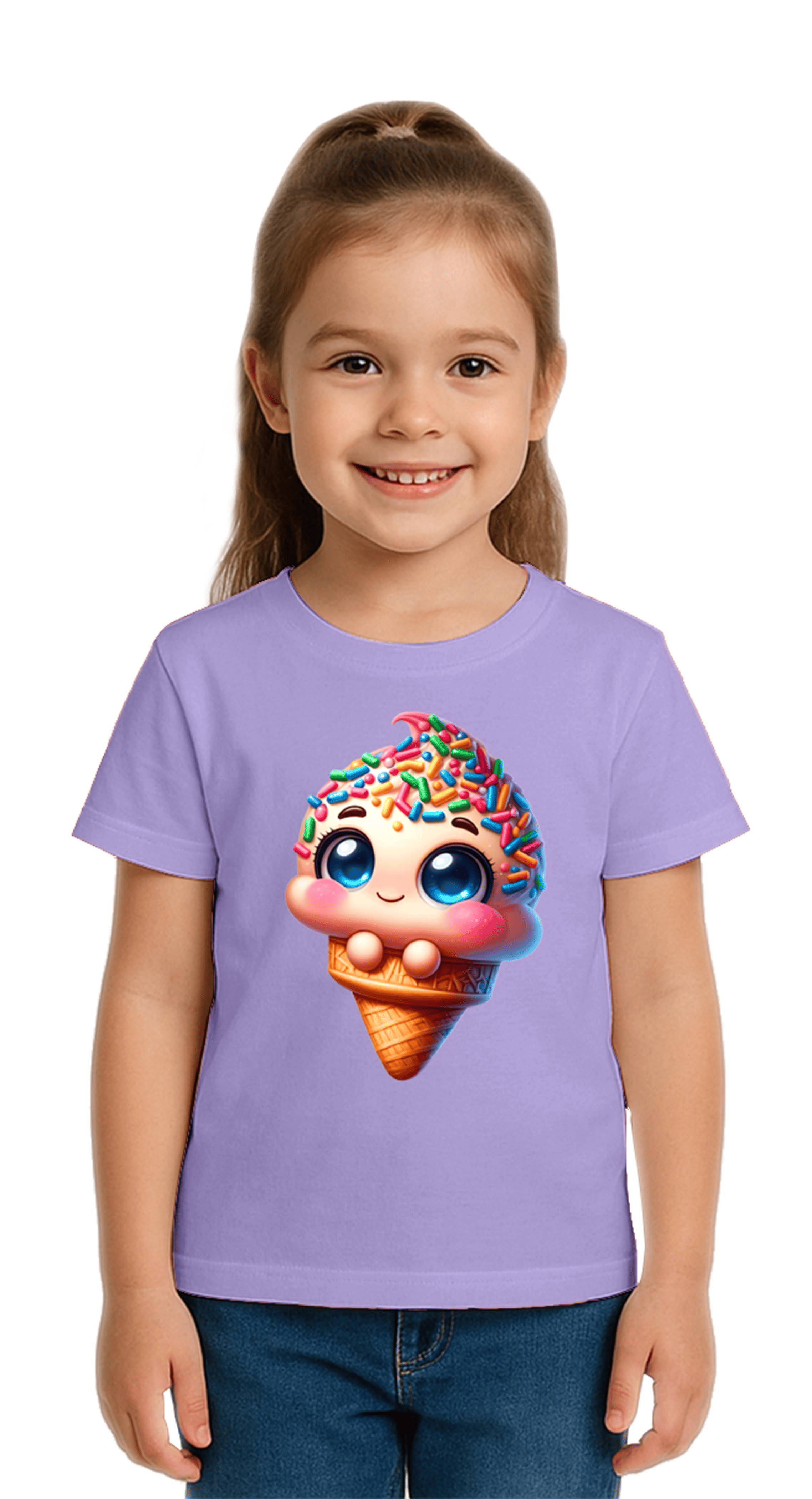 Unisex Dondurma Ice Cream Baskılı Çocuk Tişört pamuklu penye kumaş