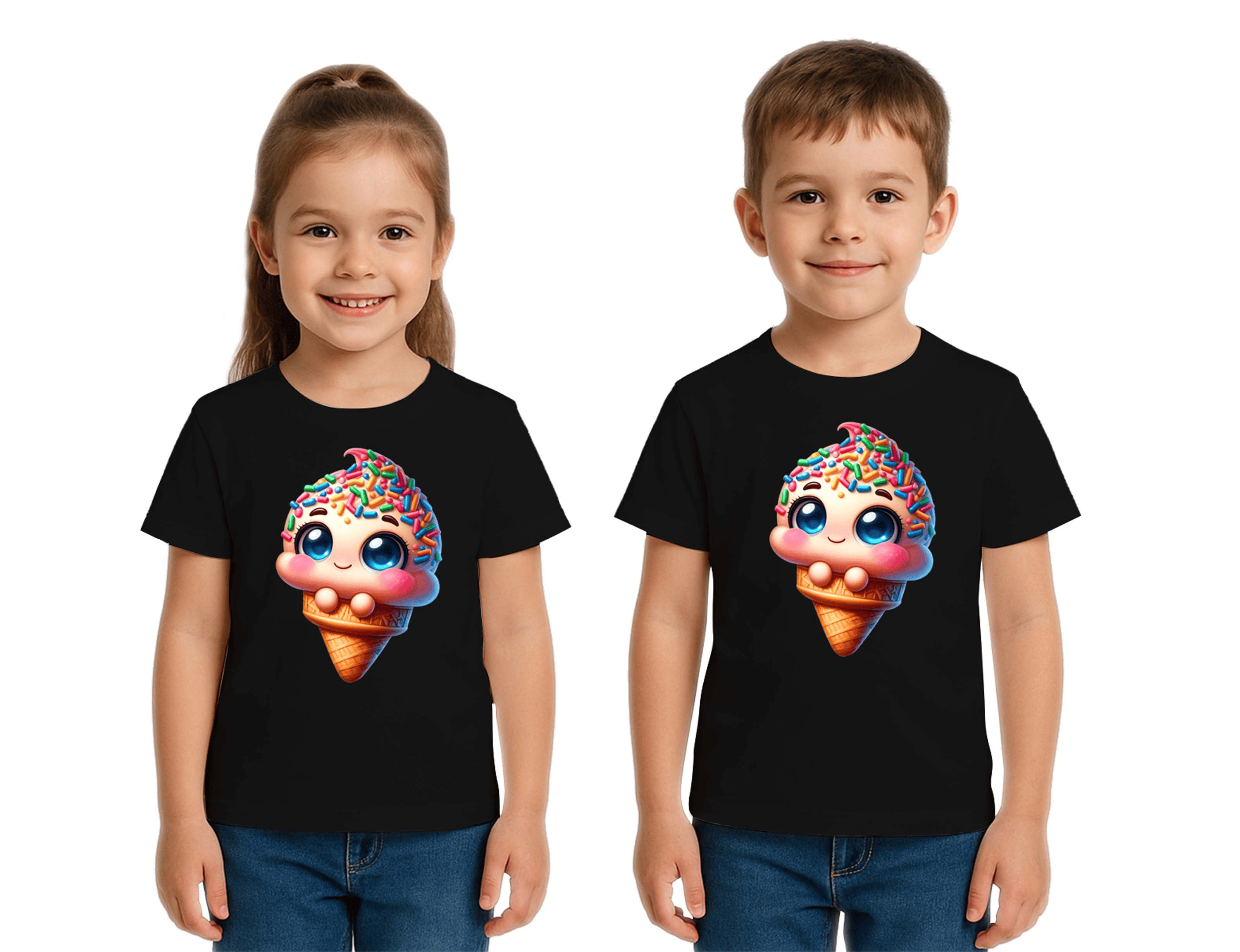 Unisex Dondurma Ice Cream Baskılı Çocuk Tişört pamuklu penye kumaş