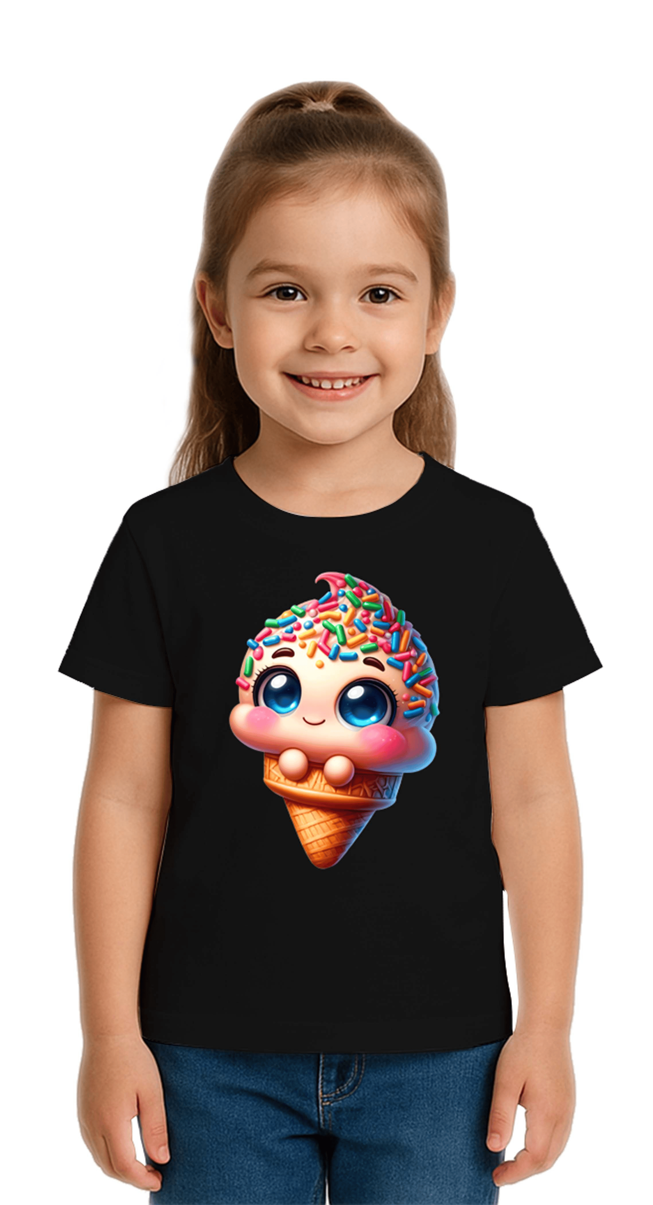 Unisex Dondurma Ice Cream Baskılı Çocuk Tişört pamuklu penye kumaş