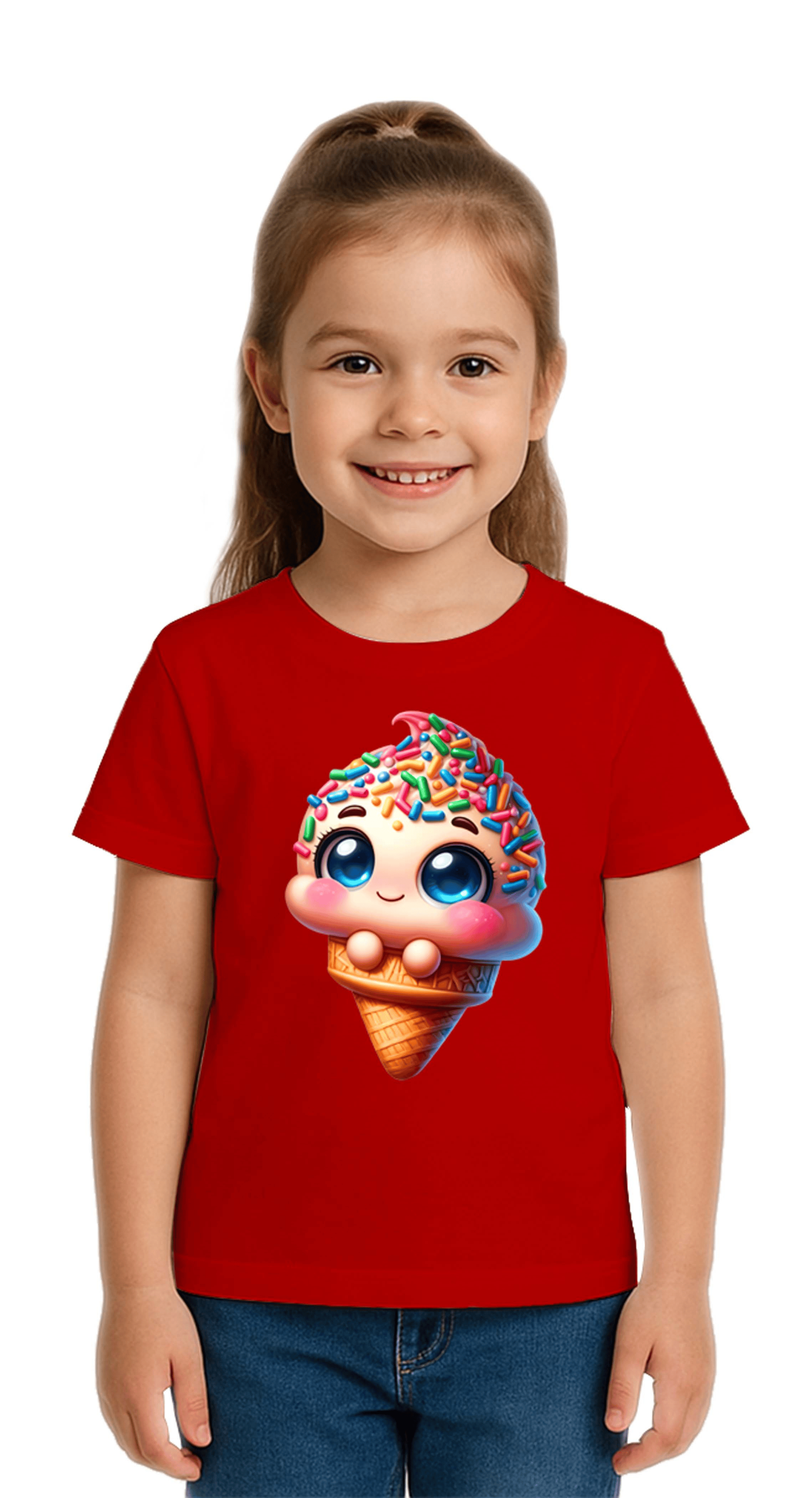 Unisex Dondurma Ice Cream Baskılı Çocuk Tişört pamuklu penye kumaş