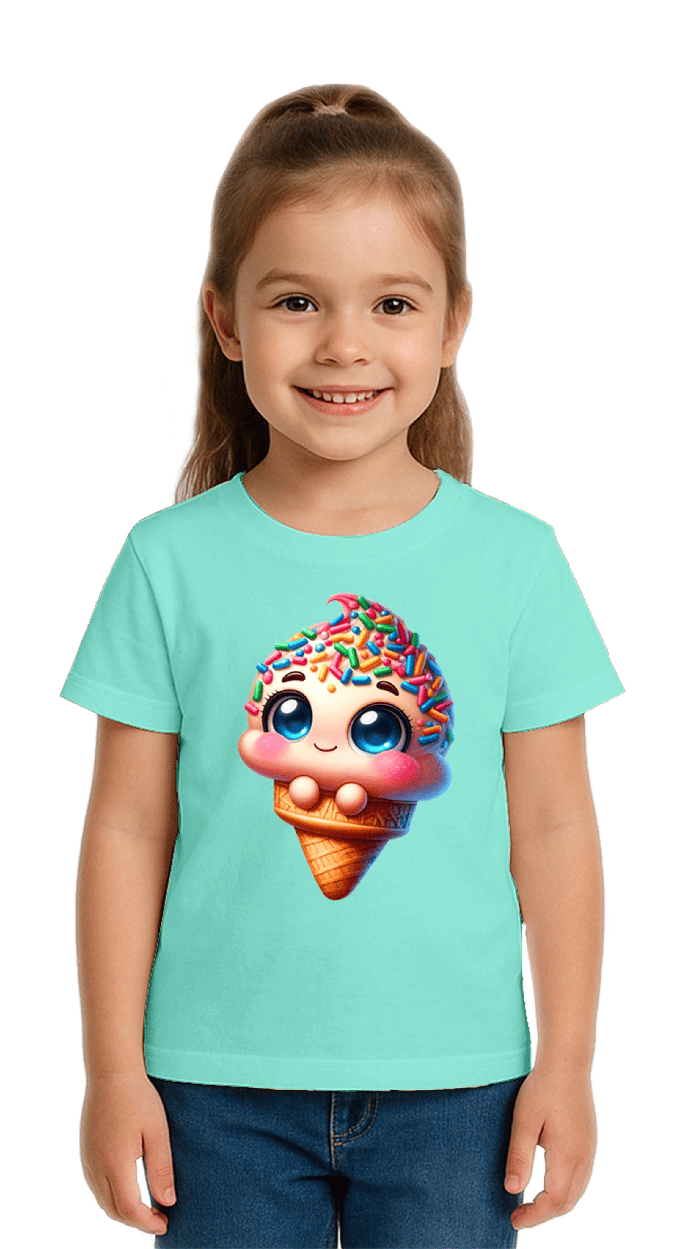 Unisex Dondurma Ice Cream Baskılı Çocuk Tişört pamuklu penye kumaş