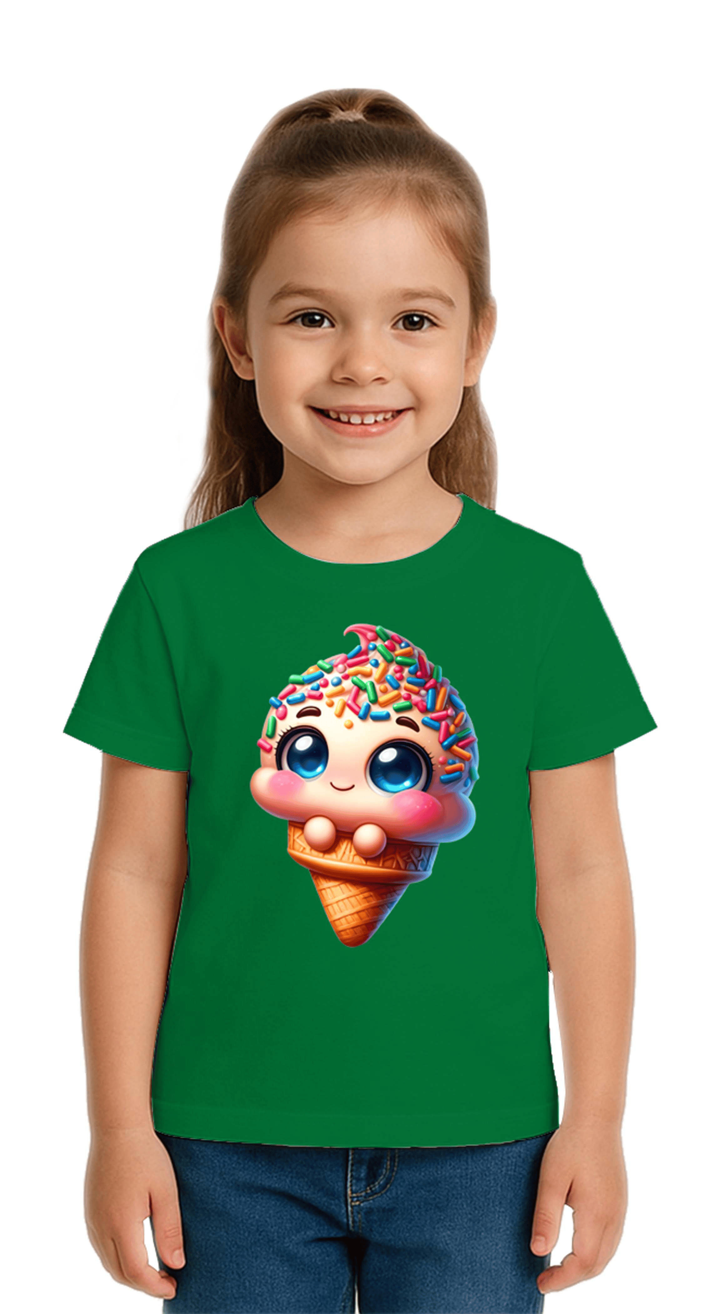 Unisex Dondurma Ice Cream Baskılı Çocuk Tişört pamuklu penye kumaş