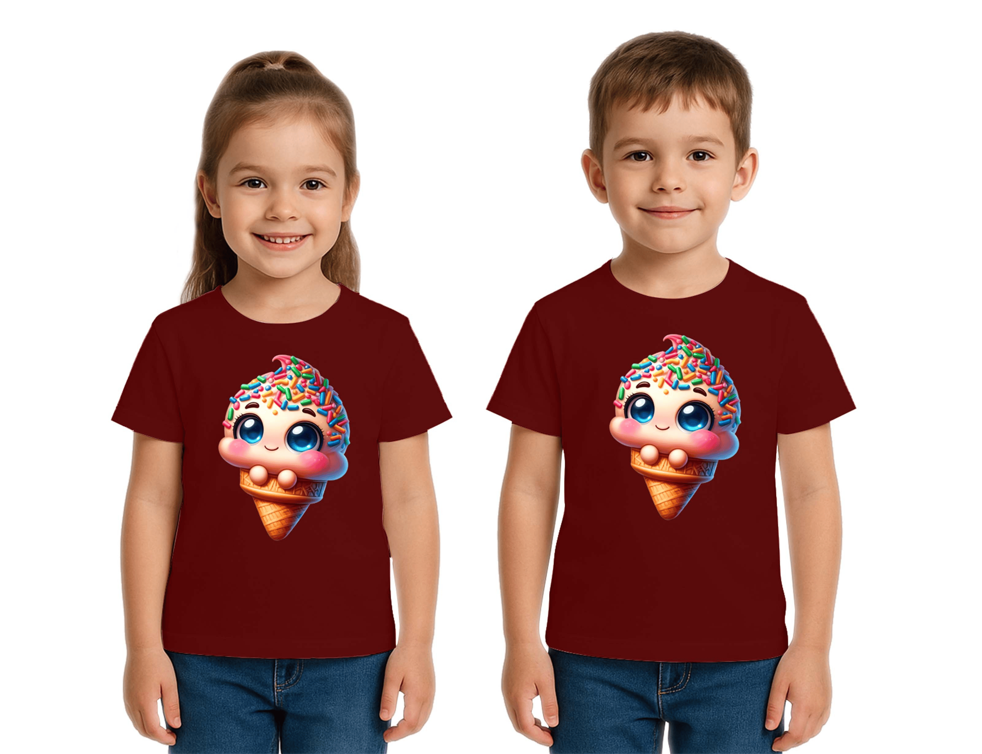 Unisex Dondurma Ice Cream Baskılı Çocuk Tişört pamuklu penye kumaş