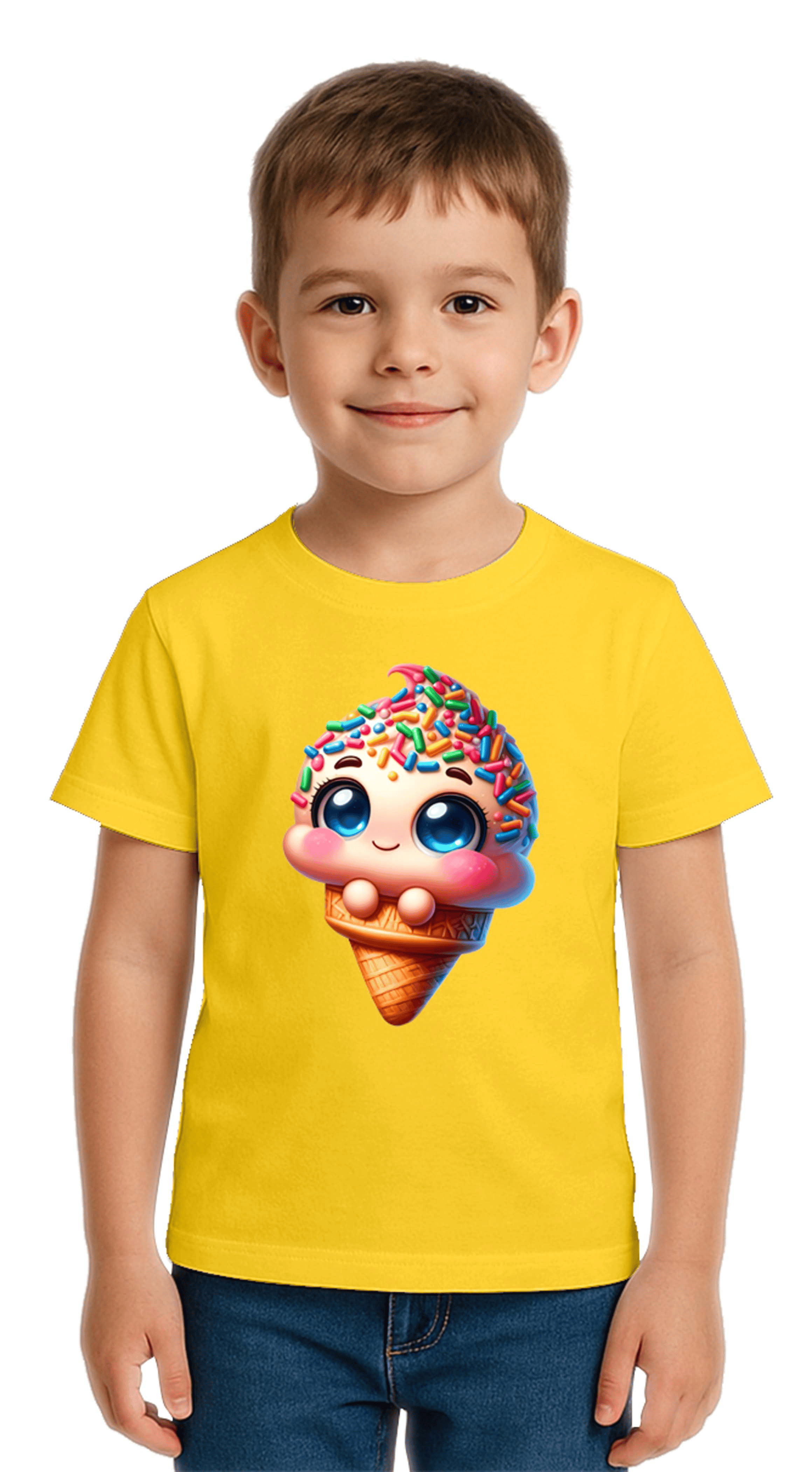 Unisex Dondurma Ice Cream Baskılı Çocuk Tişört pamuklu penye kumaş