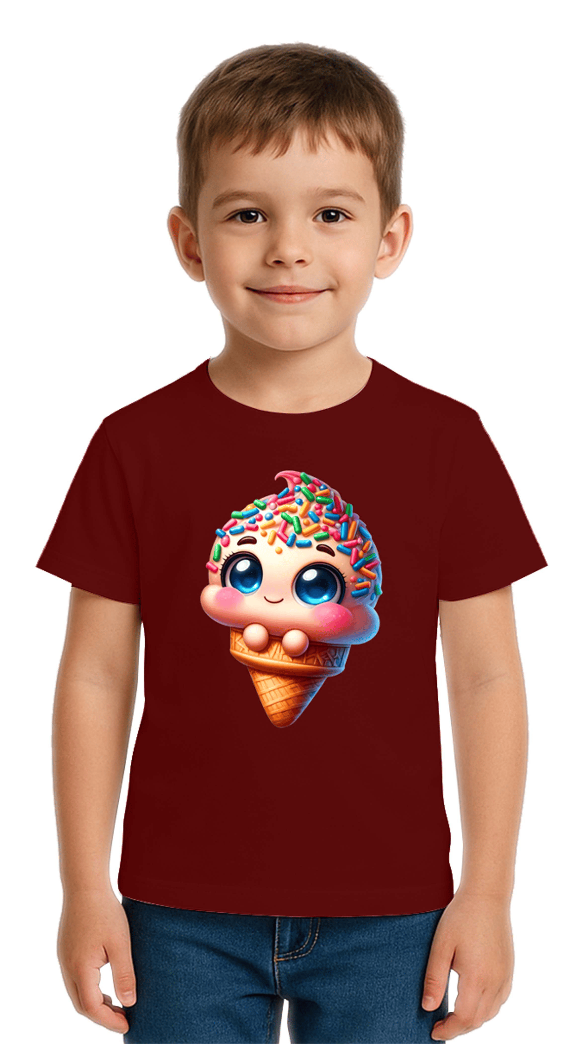 Unisex Dondurma Ice Cream Baskılı Çocuk Tişört pamuklu penye kumaş