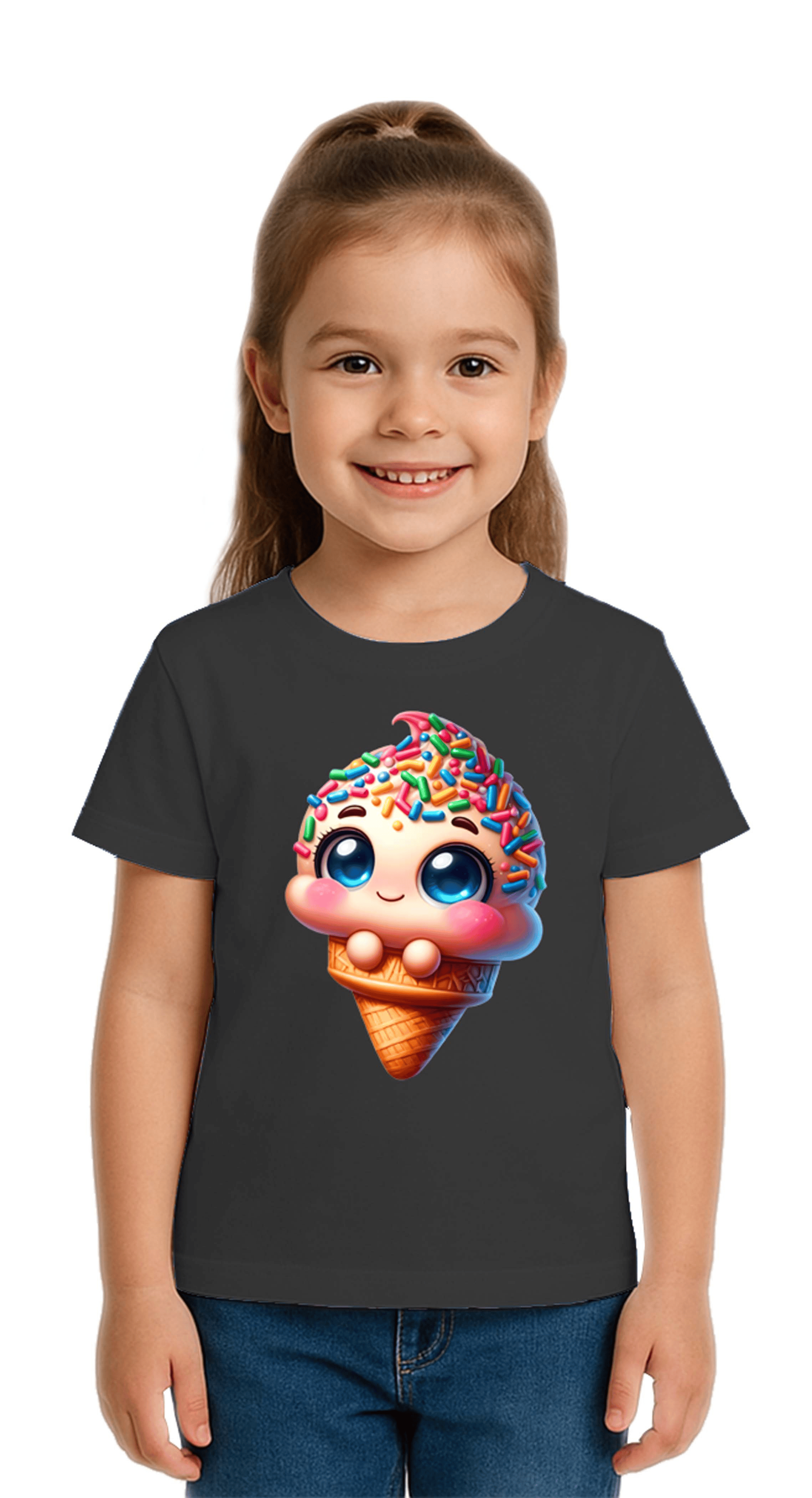 Unisex Dondurma Ice Cream Baskılı Çocuk Tişört pamuklu penye kumaş