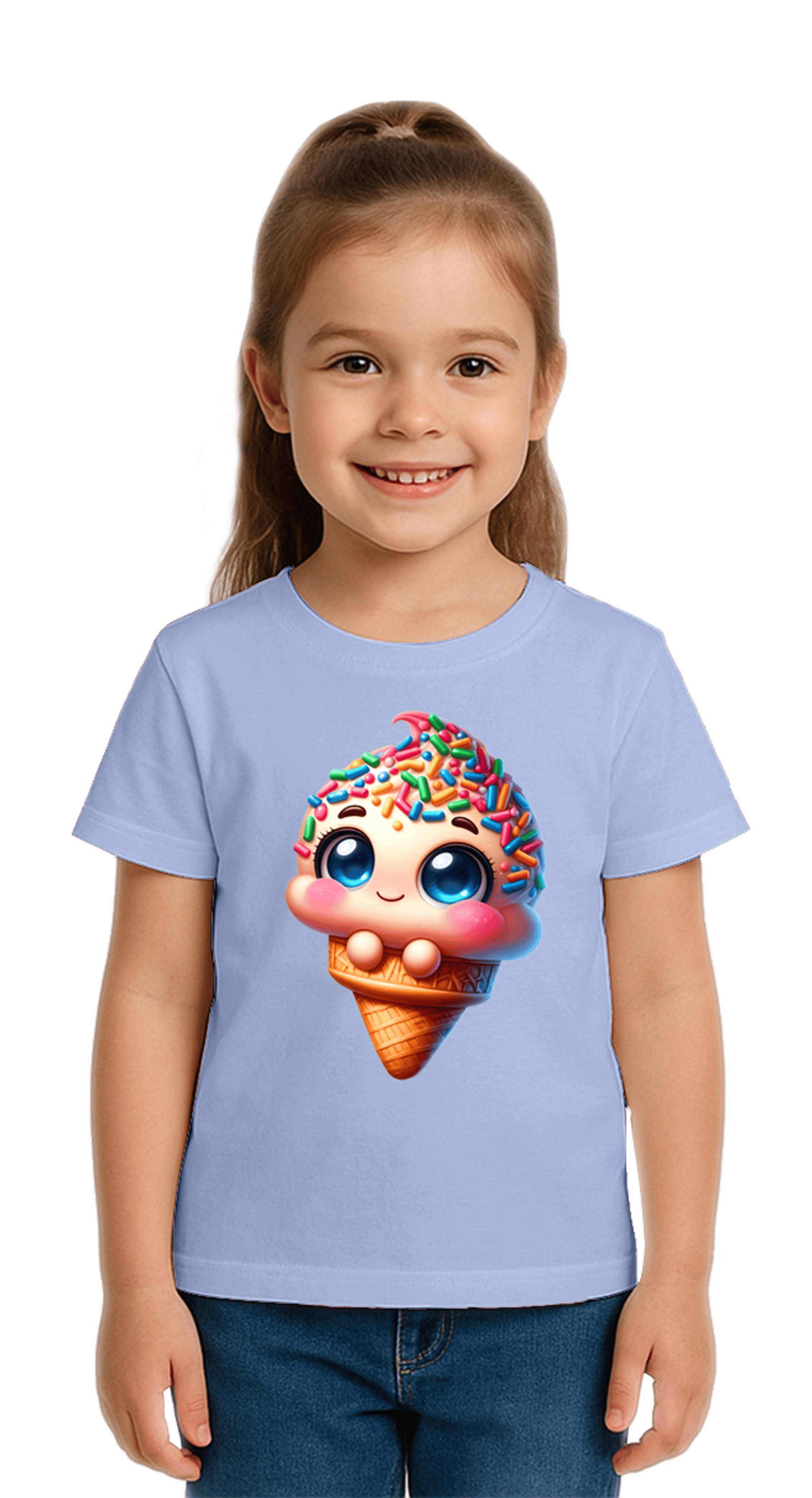 Unisex Dondurma Ice Cream Baskılı Çocuk Tişört pamuklu penye kumaş