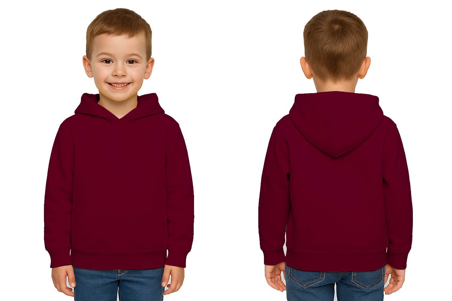 Unisex Düz Baskısız Çocuk Sweatshirt Kapüşonlu 3 İplik Şardonlu Kumaş