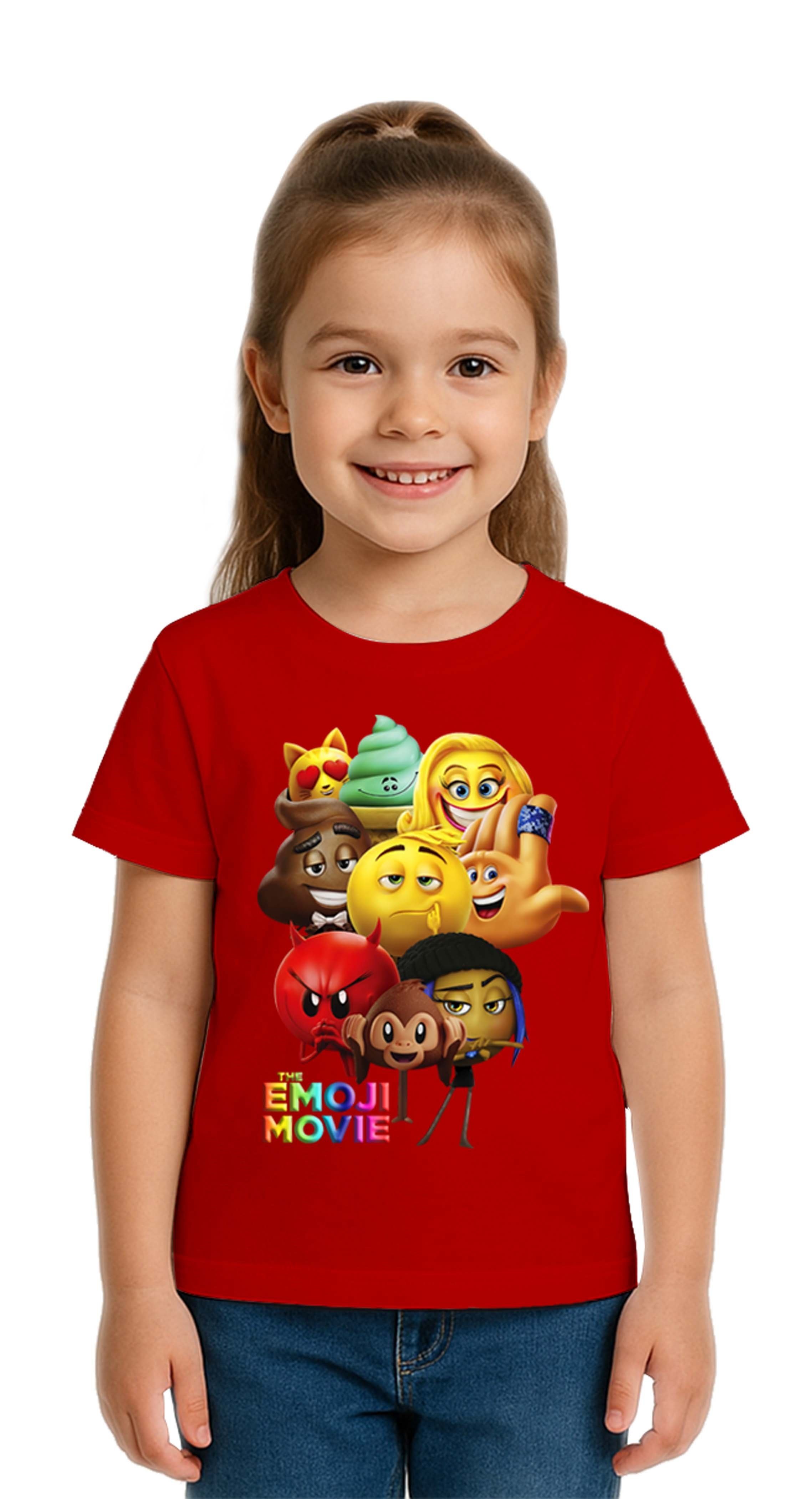 Unisex Emoji baskılı Çocuk Tişört pamuklu penye kumaş