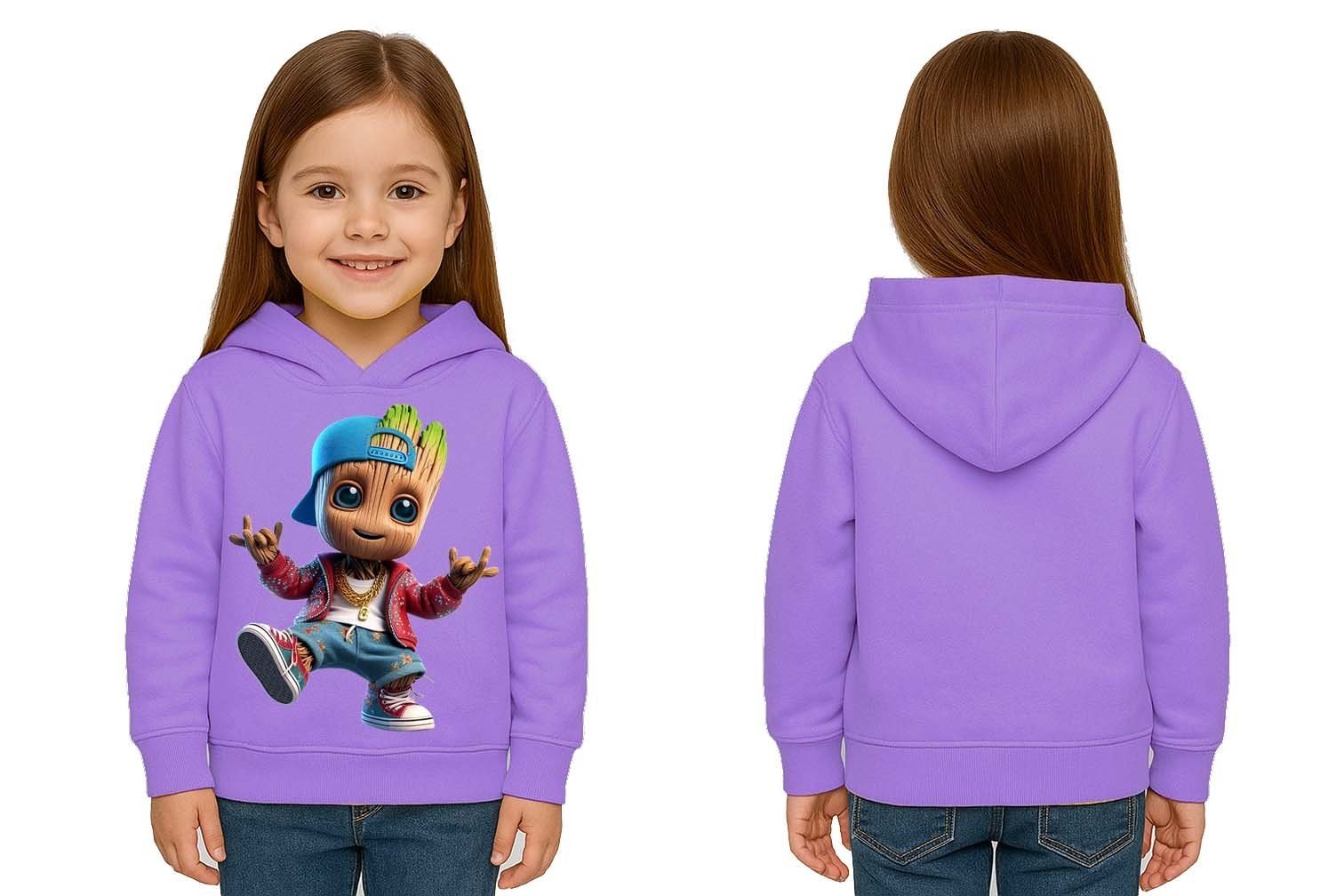Unisex Groot Baskılı Çocuk Swaetshirt Kapüşonlu 3 İplik Şardonlu
