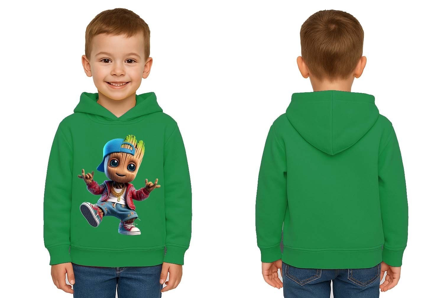 Unisex Groot Baskılı Çocuk Swaetshirt Kapüşonlu 3 İplik Şardonlu