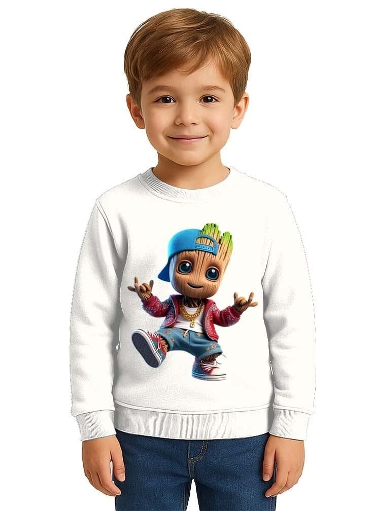 Unisex Groot Baskılı Çocuk Swaetshirt 3 İplik Şardonlu