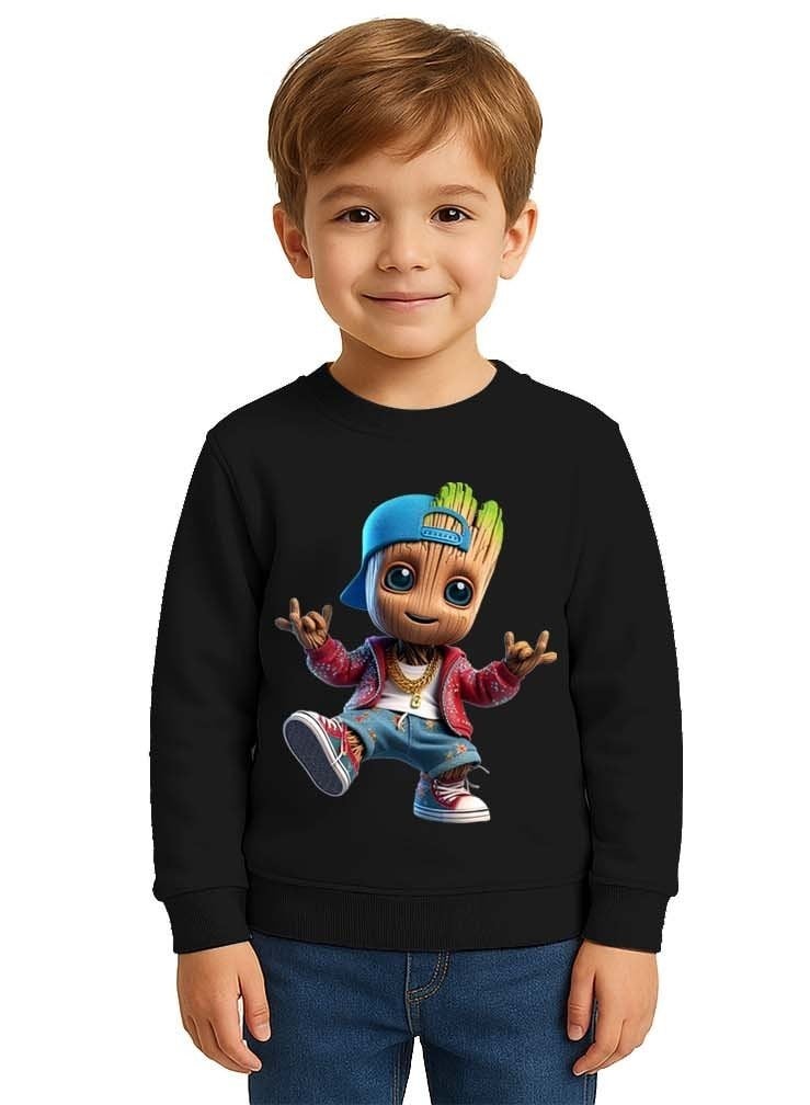 Unisex Groot Baskılı Çocuk Swaetshirt 3 İplik Şardonlu