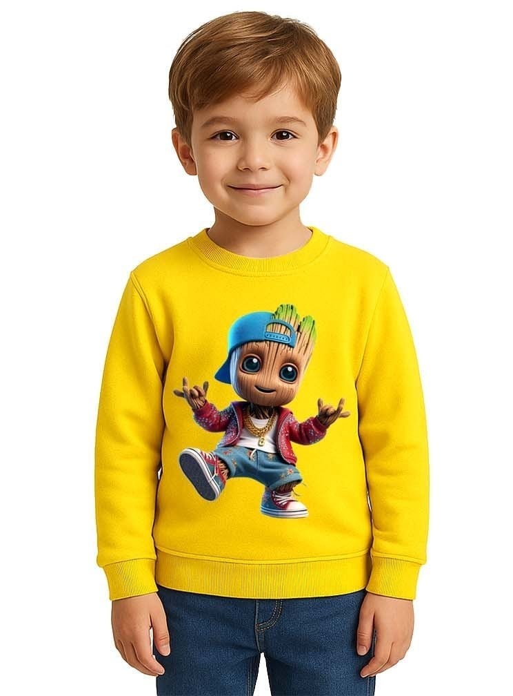 Unisex Groot Baskılı Çocuk Swaetshirt 3 İplik Şardonlu