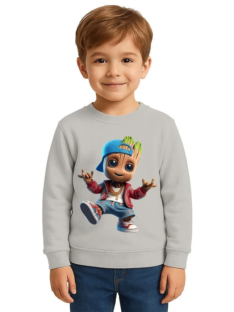Unisex Groot Baskılı Çocuk Swaetshirt 3 İplik Şardonlu